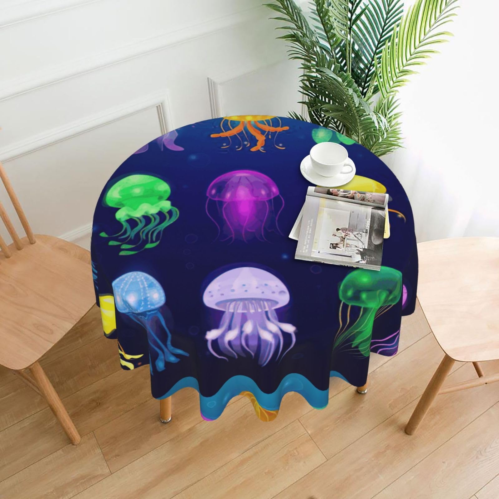 OXbnmm Jellyfish ocean Print Soft Round Tablecloth 60in Polyester Washable Cover Cozy Gift for Mom Housewarming