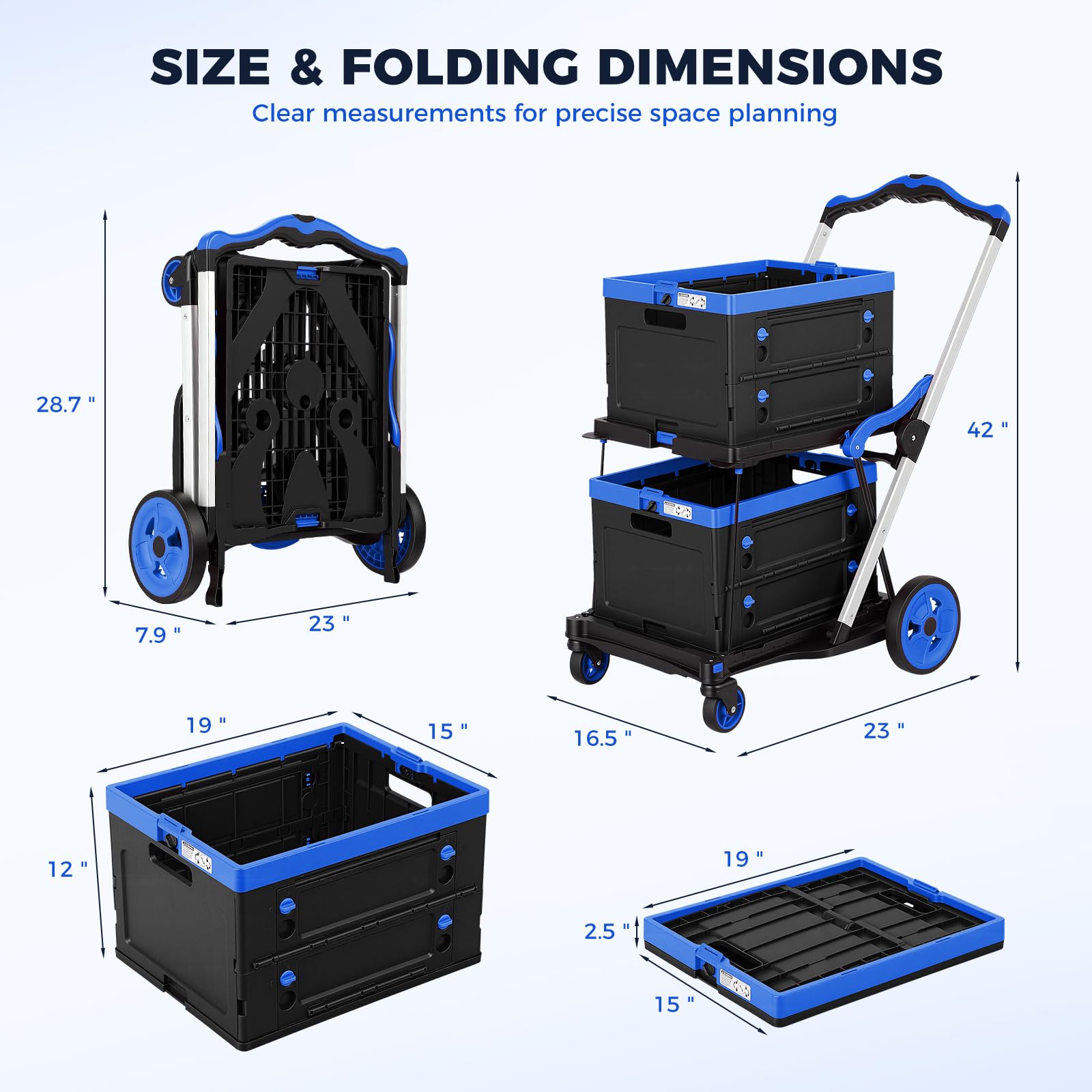 Carrito de compras plegable con ruedas, capacidad de 200 libras, carrito de comestibles con ruedas con caja de almacenamiento, carretilla de mano de plataforma con freno de pie