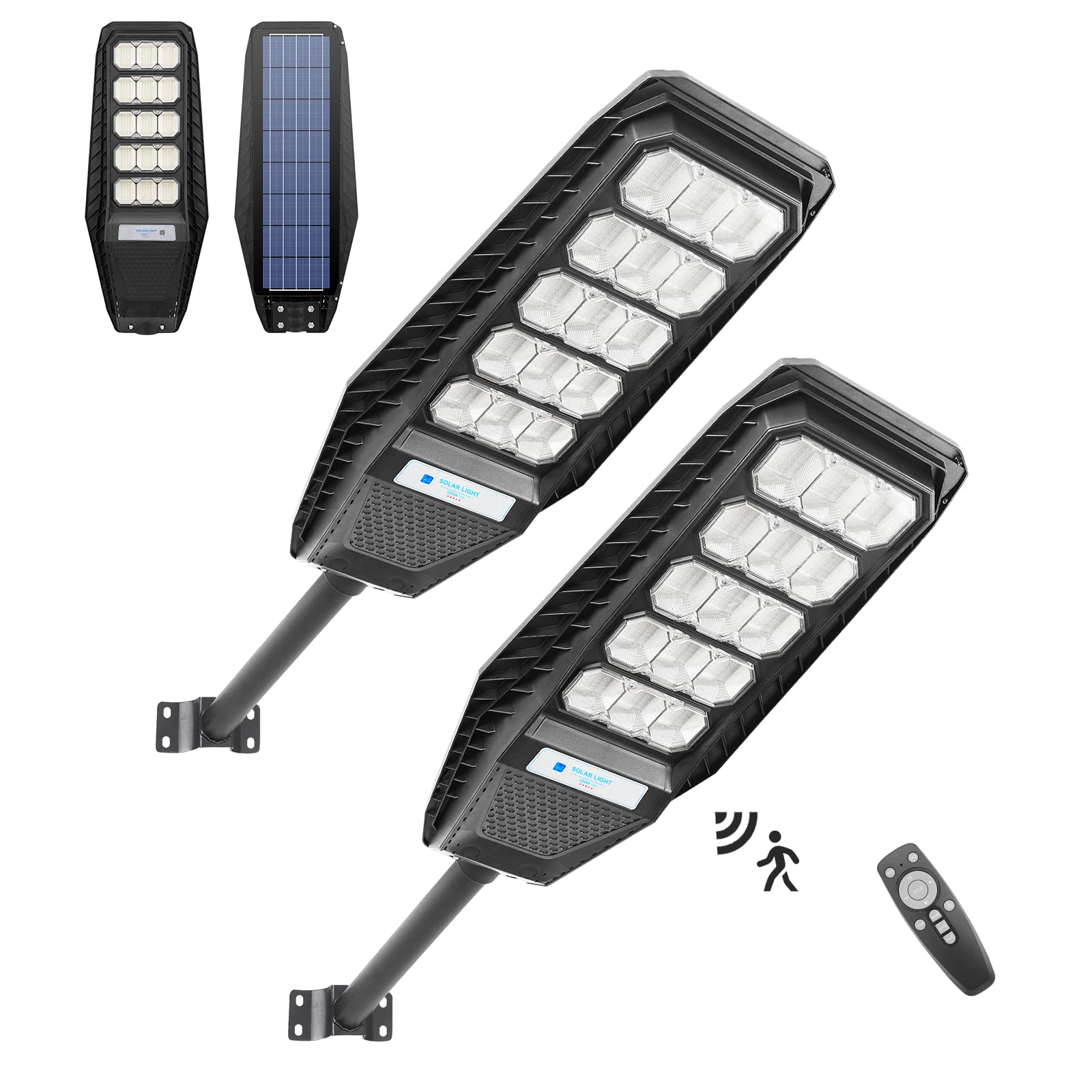 300W Solar Street Light, 2 Light Set Motion Sensor Dusk to Dawn 15000LM Bright Solar Lights Outdoor with Remote, IP65 Waterproof Flood Security Light for Backyard Driveway Barn Garage Parking Lot
