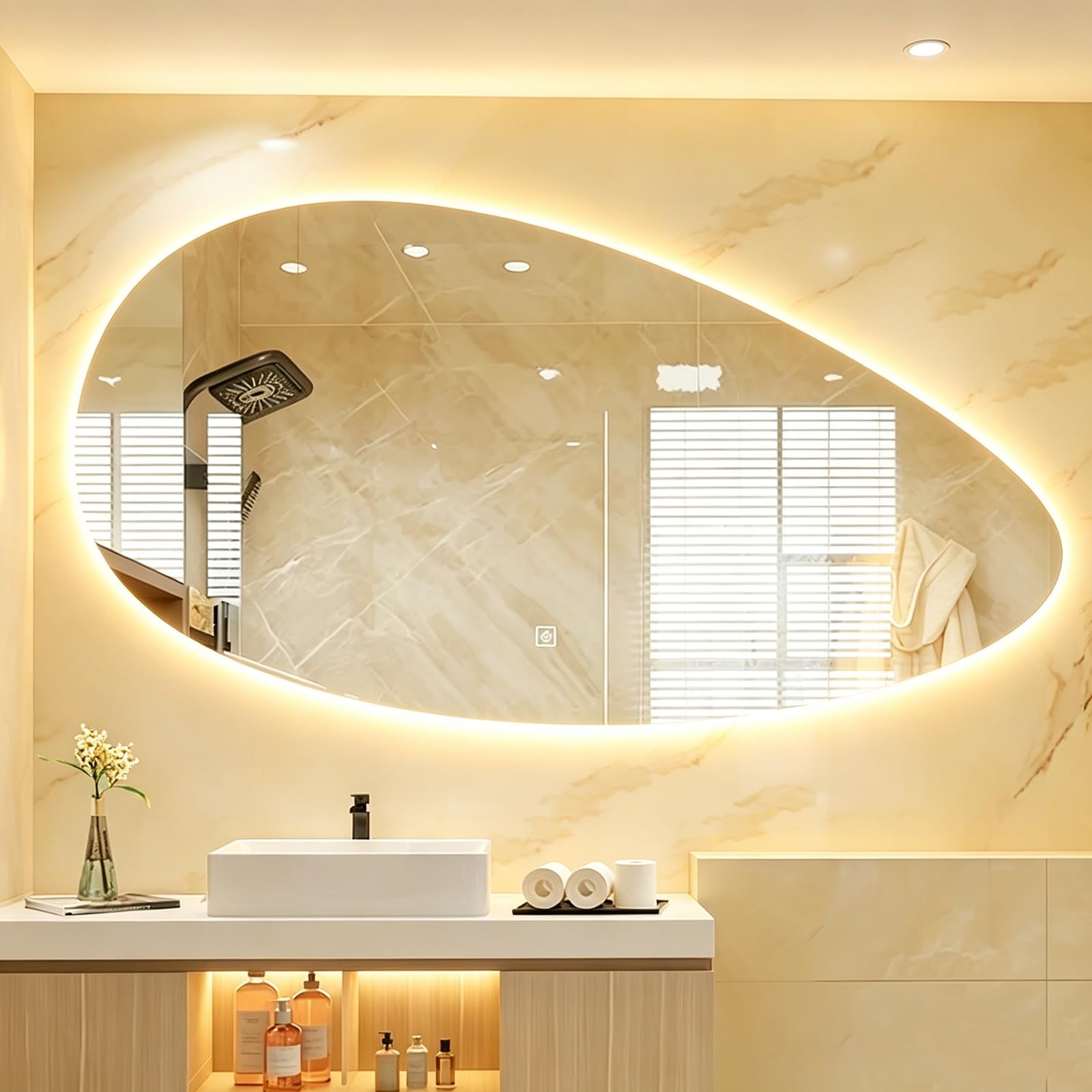 EYTVYUWPT Teardrop Shape LED Bathroom Mirror, Irregular Anti-fog Wall Vanity Mirror(3 Color,60x90cm)