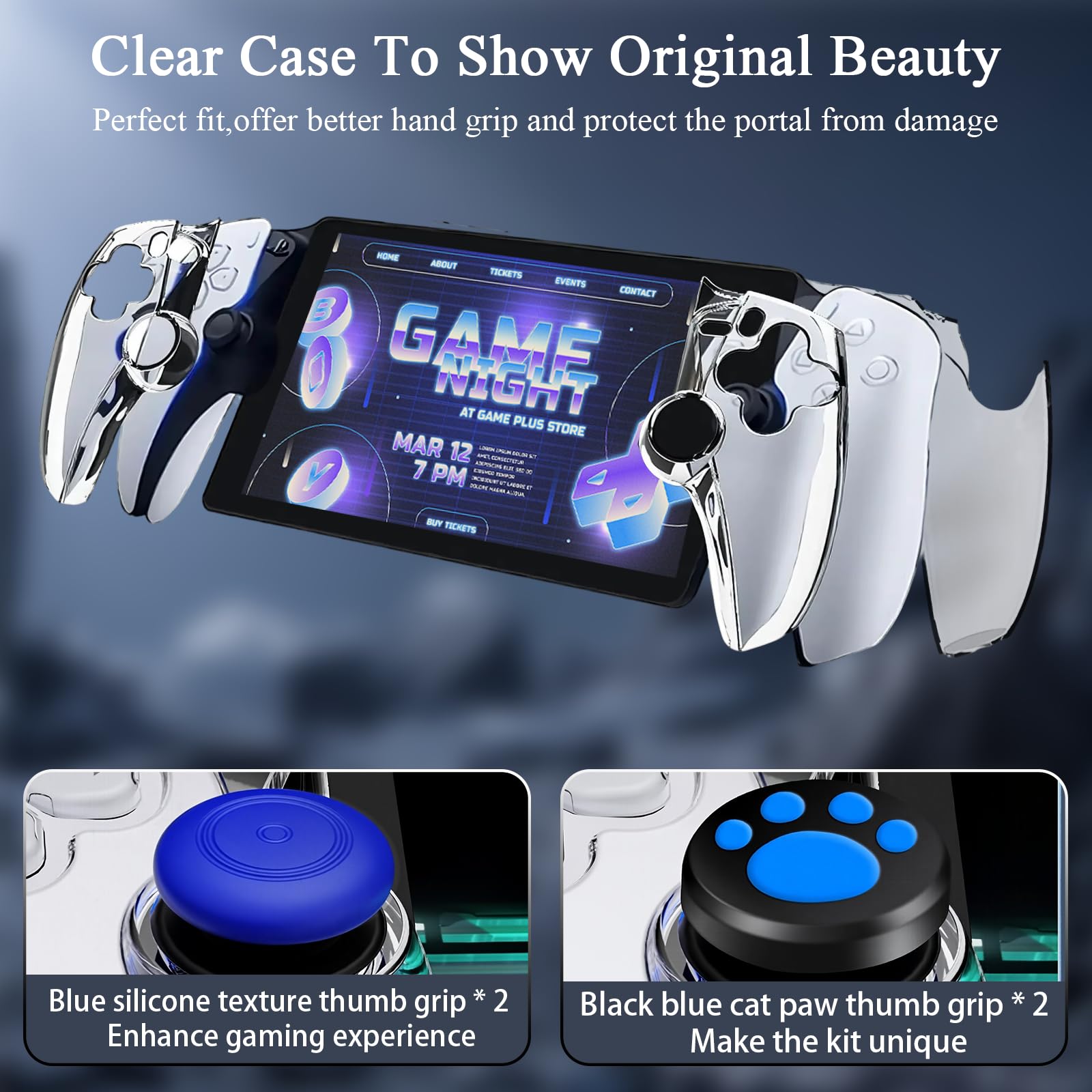 Buithafu Étui de Transport 8-1 pour PlayStation Portal, Accessoire de Voyage Portable, Comprenant Étui Rigide, Coque de Protection Transparente, 2 Protections d'Écran, 4 Grips de Joystick en Silicone