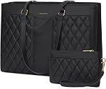 RAINSMORE Sac portable pour femmes 15.6 Inch travail sacs de poche en cuir ordinateur portable de bureau de bout professionnel ordinateur de Purse sac à main femme mallette avec embrayage pour le bureau de l'enseignant Voyage, noir