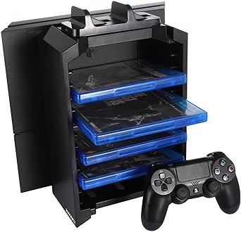 Amazon J Konky Ps4多機能縦置きスタンド 12枚ソフト収納 コントローラー2台 置くだけ充電スタンド 騒音なし ブラック 縦置きスタンド Ps4 スリム 縦置きスタンド たておき ケース 収納