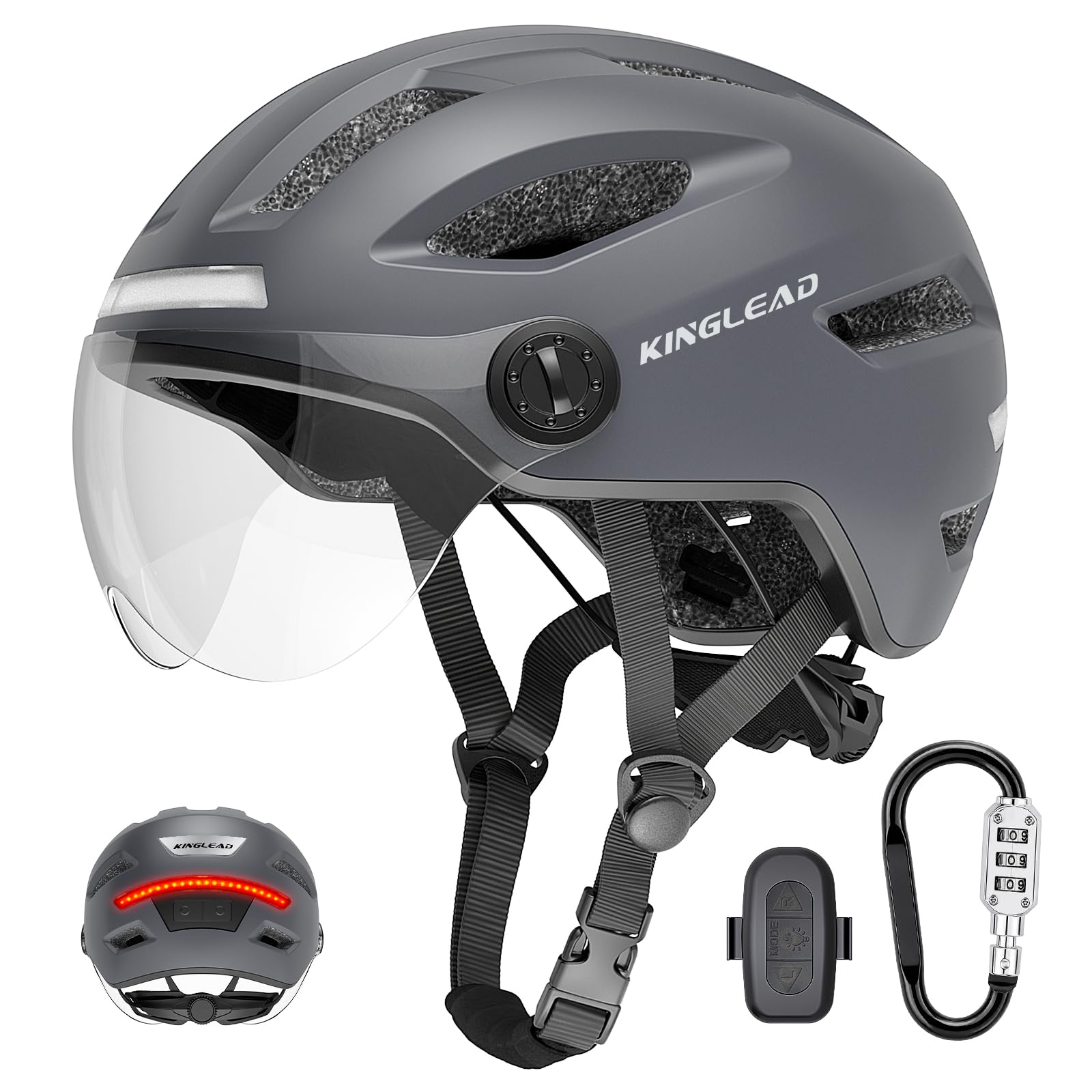 KINGLEAD Fahrradhelm Herren Damen mit Licht und Blinker, Visier, NTA 8776