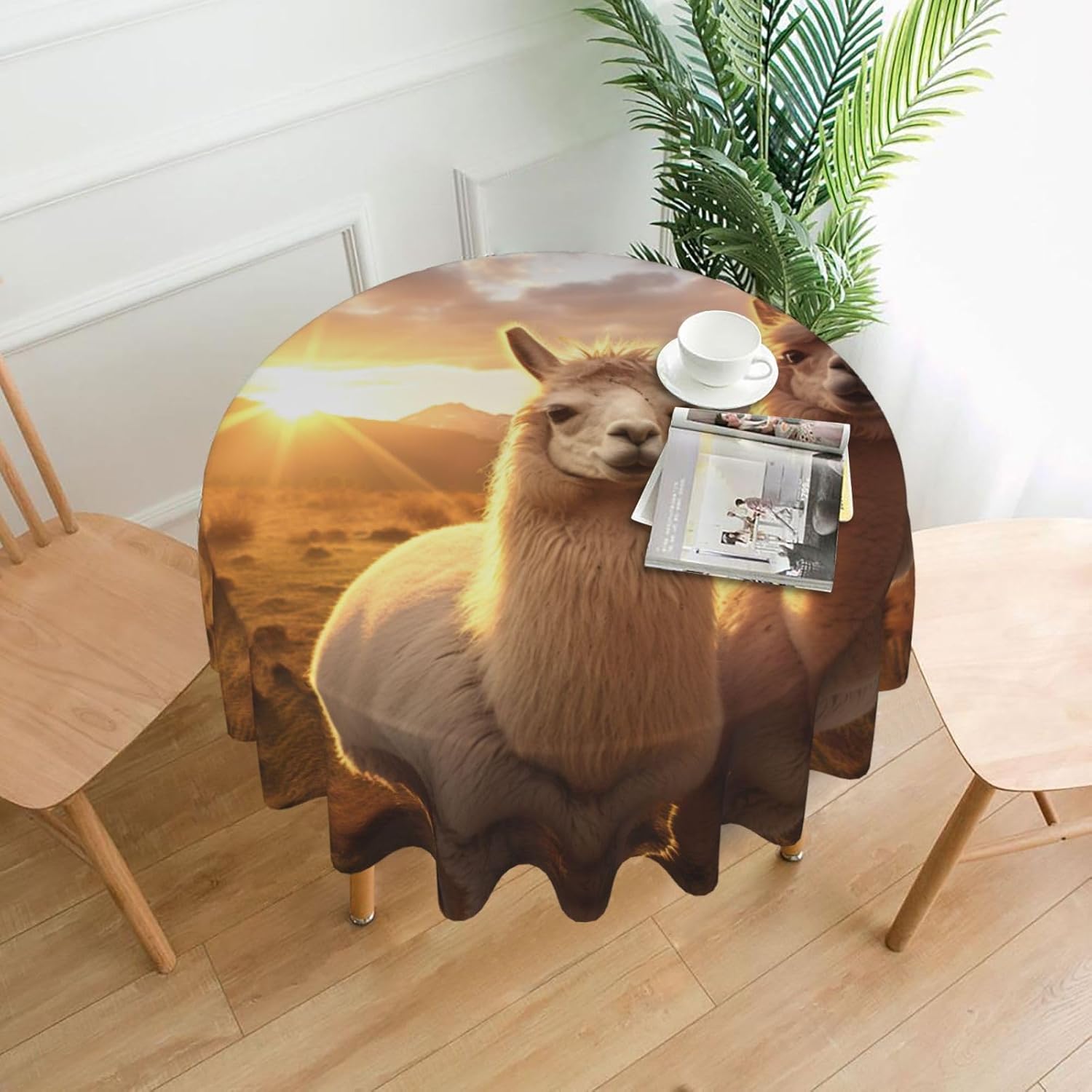 Alpaca Llama2 Print Wrinkle Free Dining Table Cover for Birthday Party Farmhouse Tablecloths Up to 60 x 60 Inches