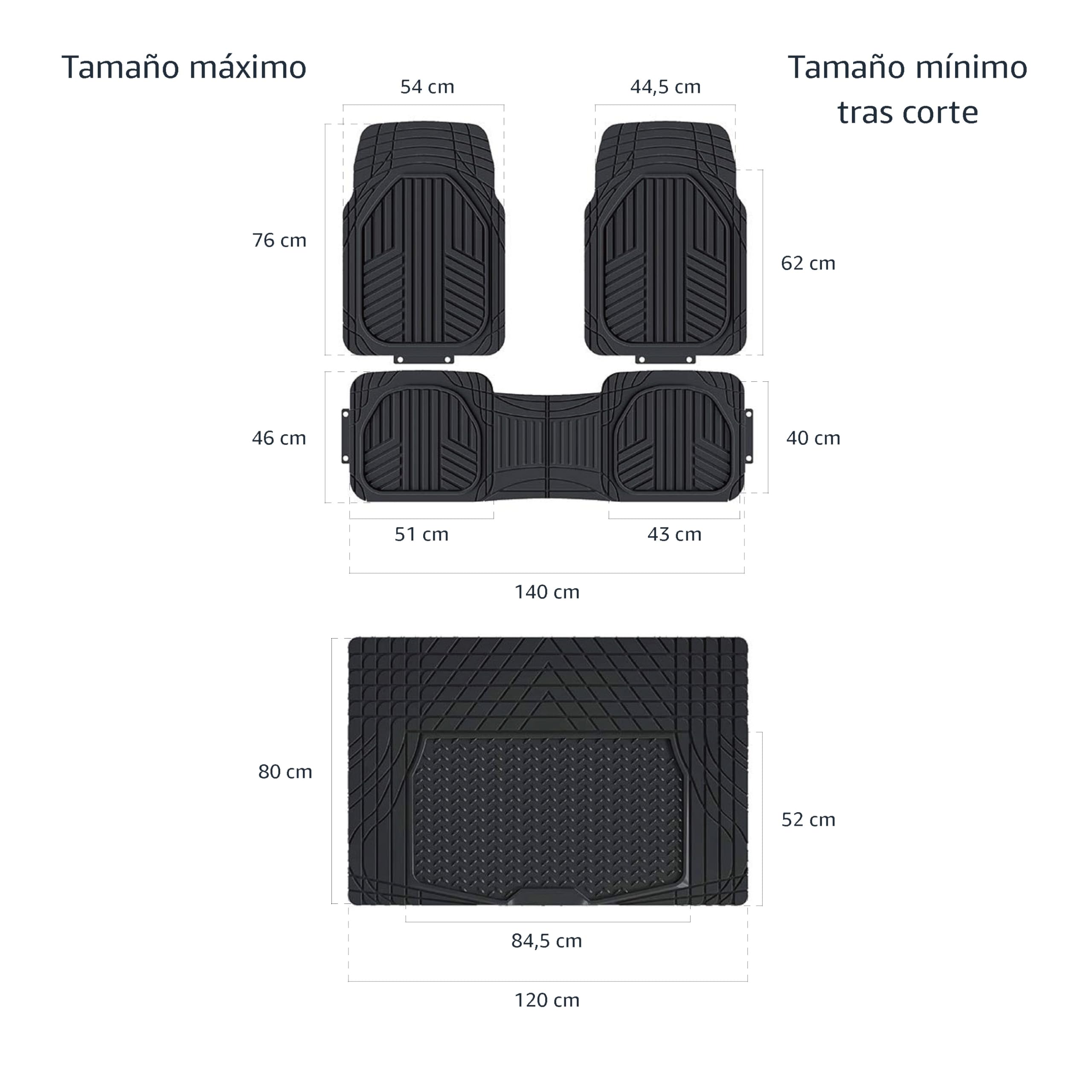 Amazon Basics Juego de alfombrillas, universales, resistentes, de PVC, con forro de carga, protección contra todo tipo de clima, ribetes impermeables para auto, SUV, sedán, camiones, 4 unidad, Negro