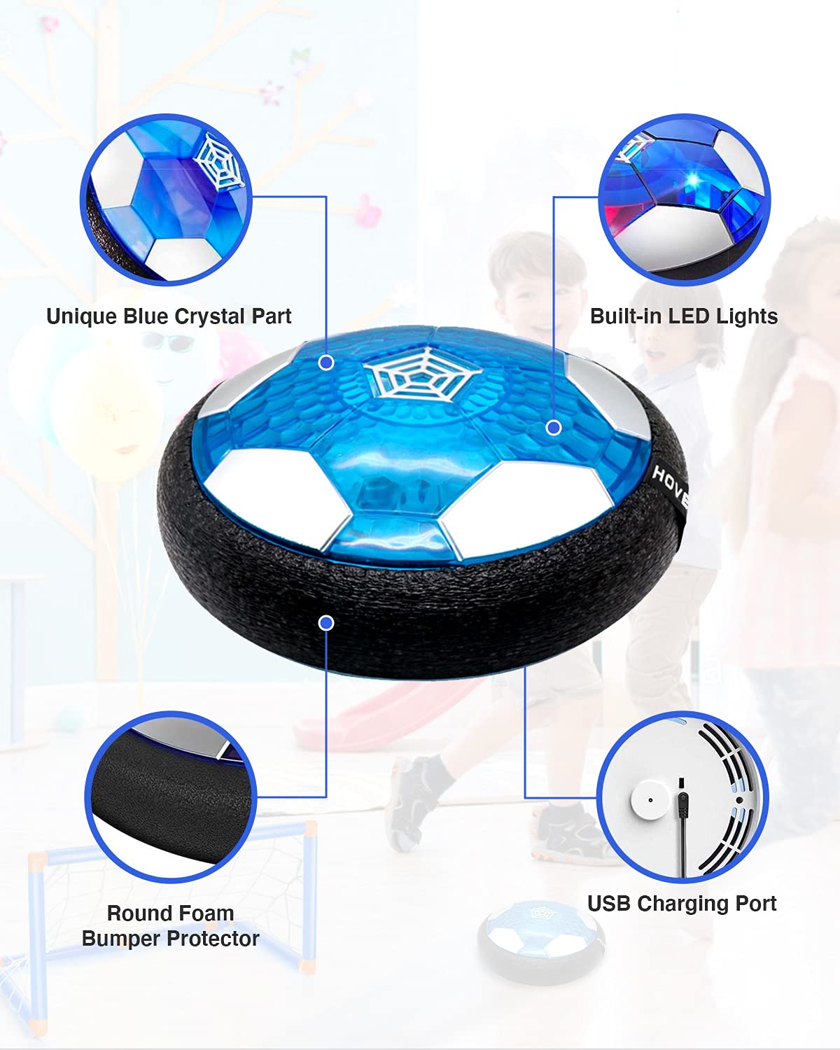 Maxesla Pallone Calcio Fluttuante Kit, Air Hover Calcio Ricaricabile con LED Luce Air Power Soccer Disc da Allenamento in Schiuma Morbida Paraurti per Indoor & Outdoor, Regalo Giocattoli per Bambini