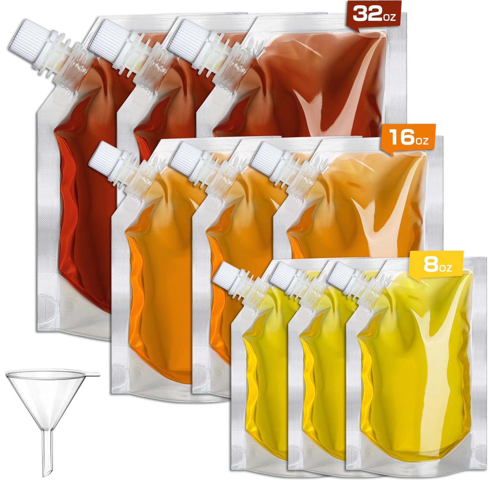 Plastic Flasks, Drink Pouches For Reusable, Plastic Flask Cruise Kit For Juice,Water,Milk, Anywhere,4×32oz 3×16oz 3×8oz,1×Funnel
