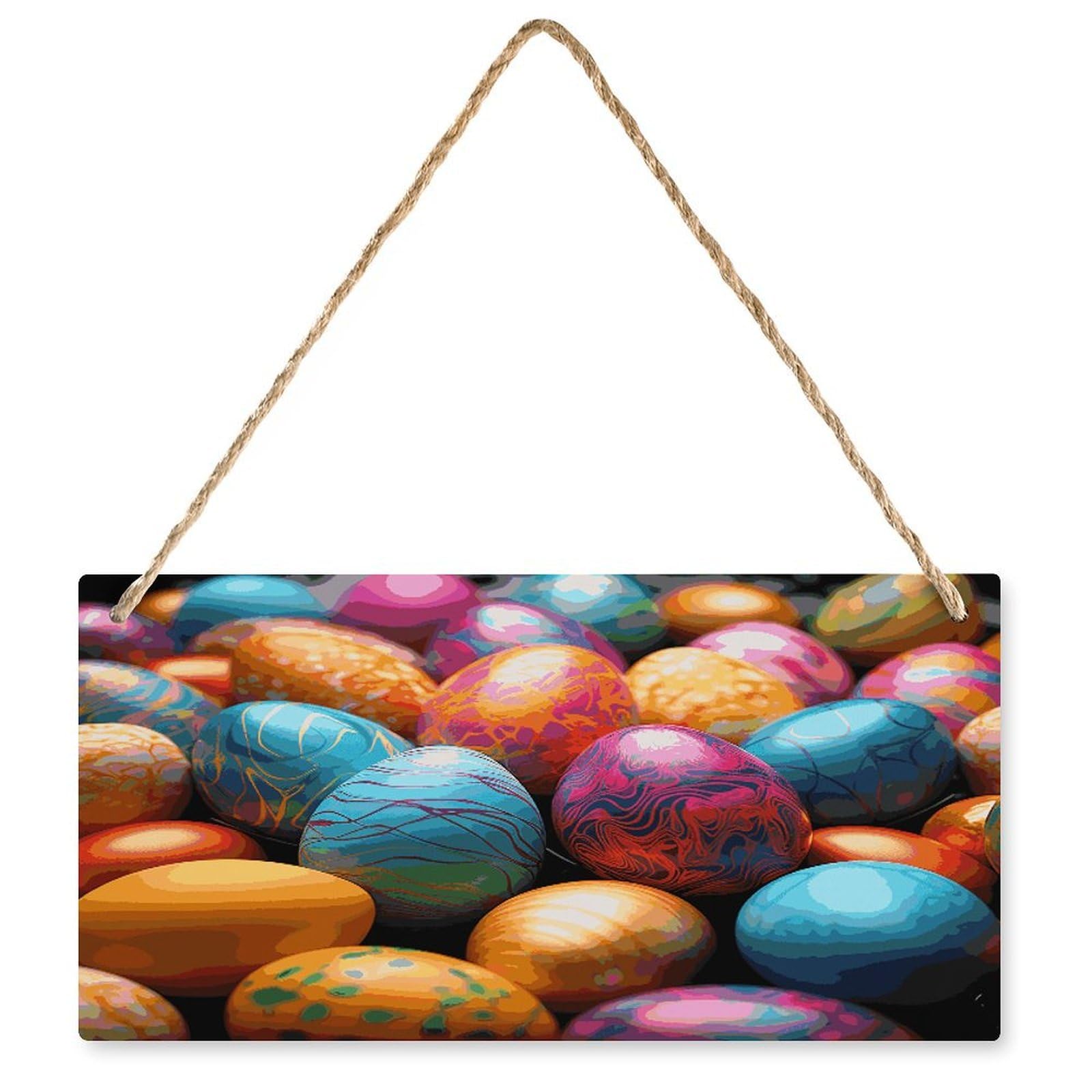 Fodpand Style Easter Day Colorful Eggs Wall Art Wooden Hanging Sign Decor, Artwork For Wall Decoration, Funny Plaque For Bedroom Kitchen Living Room Home Decoration 9.8 X 4.9 Inch