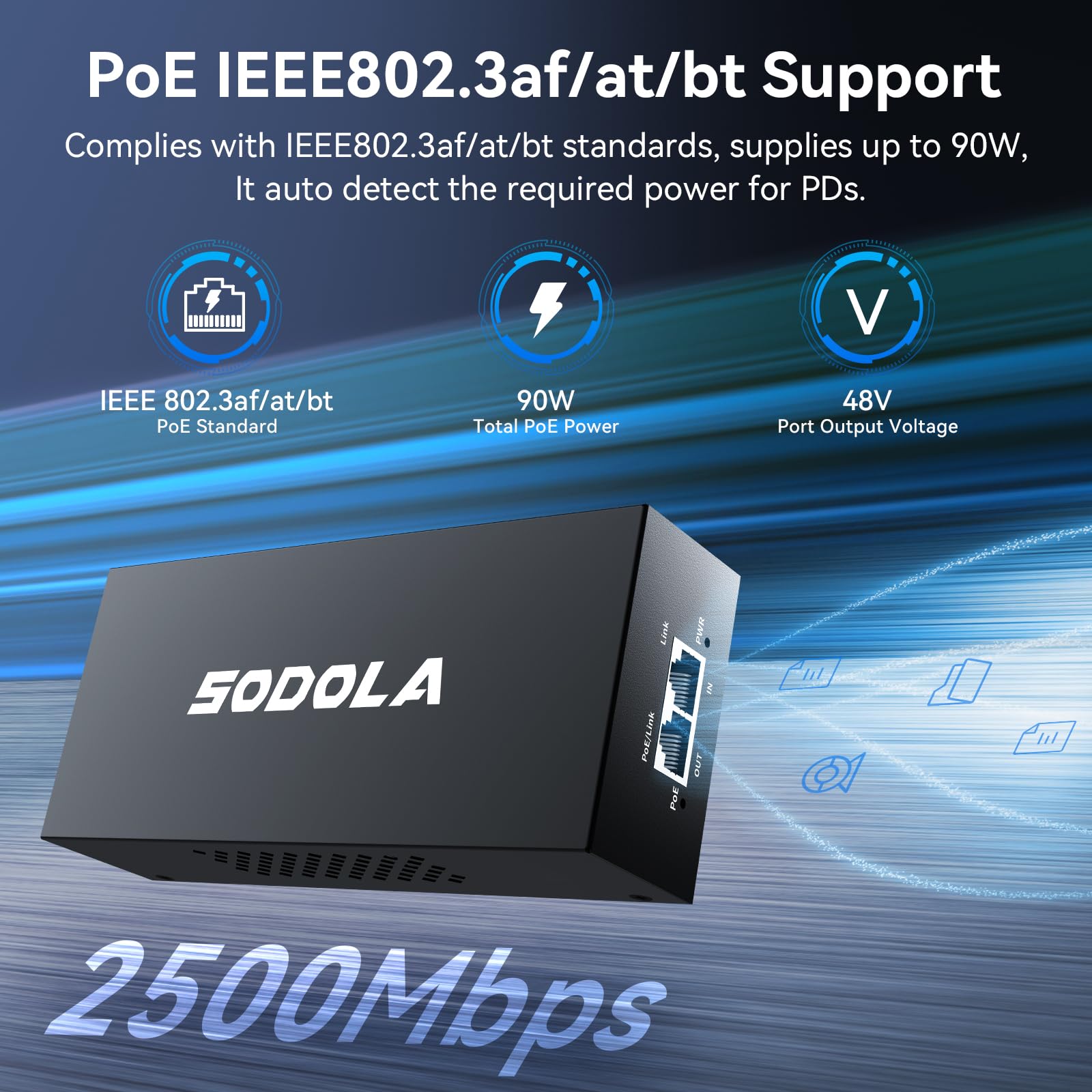 SODOLA Injecteur PoE 2,5 GbE (90 W)