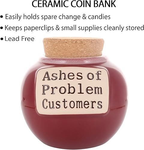 Miniatura 6 de Regalos para hombres y mujeres, regalos de broma, alcancía roja para clientes de cenizas de problemas, tarro decorativo para oficina, banco de