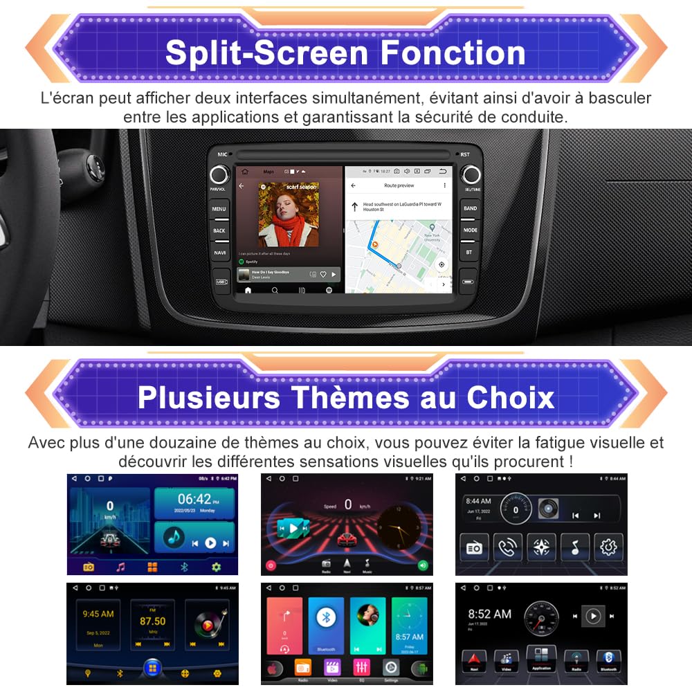 AWESAFE Autoradio Android pour Renault Dacia Duster Sandero Captur Lodgy Symbol Logan Dokker, 7" Écran Tactile [2Go+64Go], CarPlay & Android Auto, GPS, Bluetooth, Commande au Volant, Aide au Parking