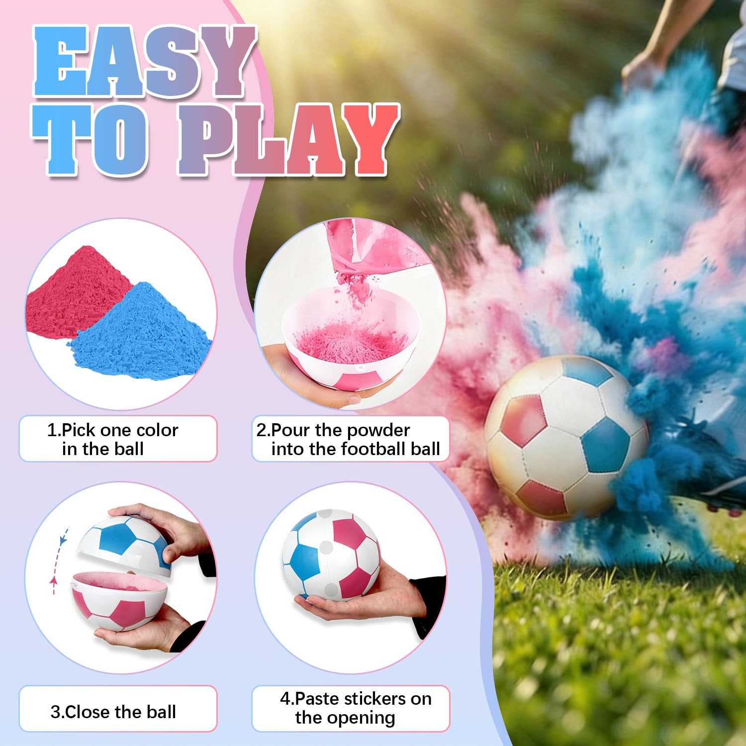 Gender Reveal,Pallone Gender Reveal Calcio,Colore Blu e Rosa per Sorpresa,Pallone Calcio Baby Shower,Kit completo per Baby Shower,Gender Reveal Pallone da Calcio Kit