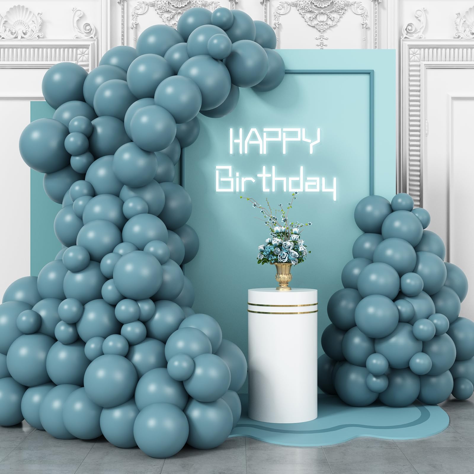 Togvu Retro Balloons Arch Kit, Different Sizes 12 10 5 Inches Dusty Blue Balloon Garland Arch Kit, Premium Ocean Blue Balloons for Birthday Wedding