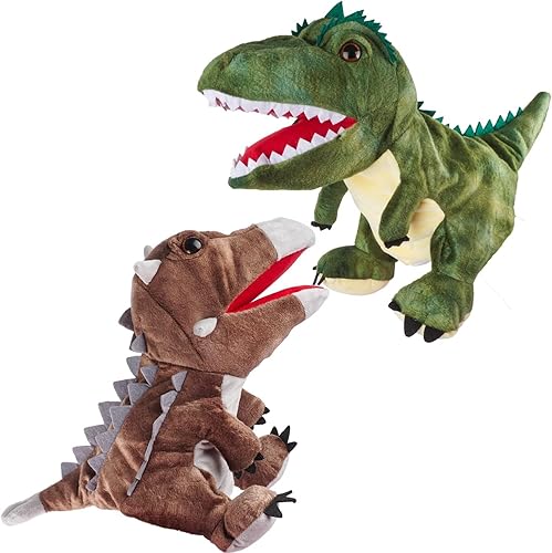 Marionetas de mano de dinosaurio de felpa, juguete de dinosaurio suave, regalos para niños (2 piezas)
