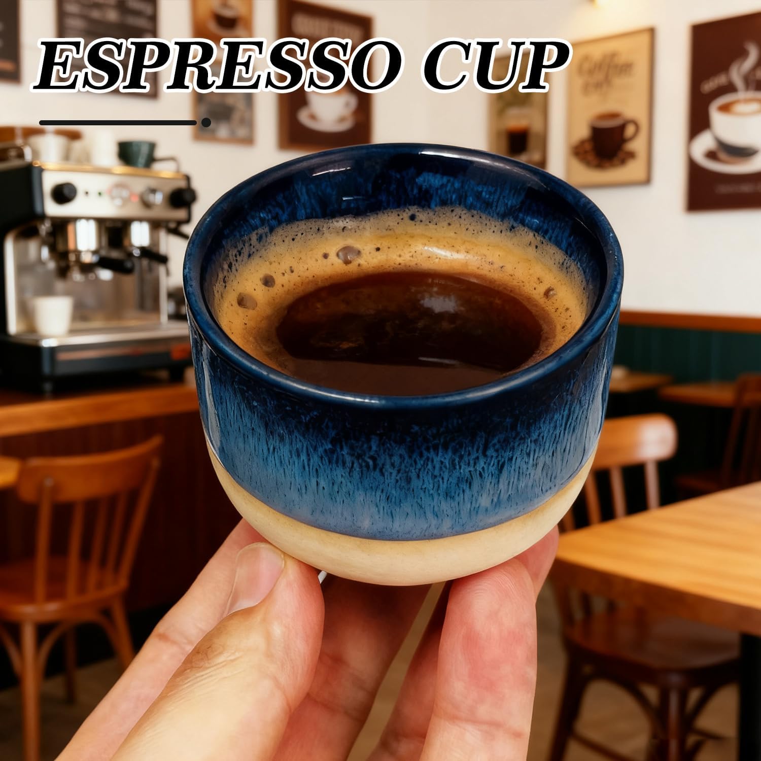 Ceramic Espresso Cups Set of 4, 5 oz Mugs, Double Walled Coffee Mugs for Nespresso Cups, Special Glazed Demitasse Cups Expresso Coffee Cup for Espresso Machine