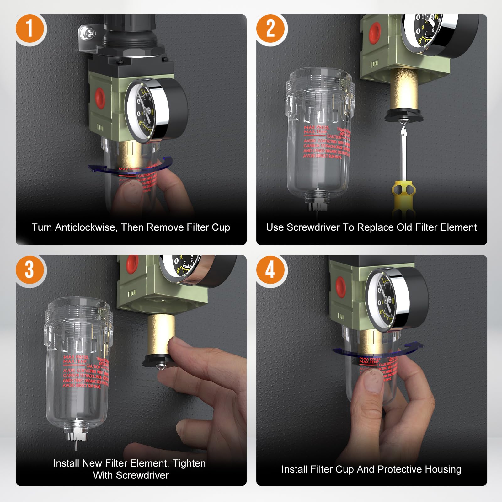 1/4 Zoll NPT Luftkompressor Wasserdruckregler für Airbrush-Feuchtigkeitsfalle Wasserabscheider Filter mit Manometer