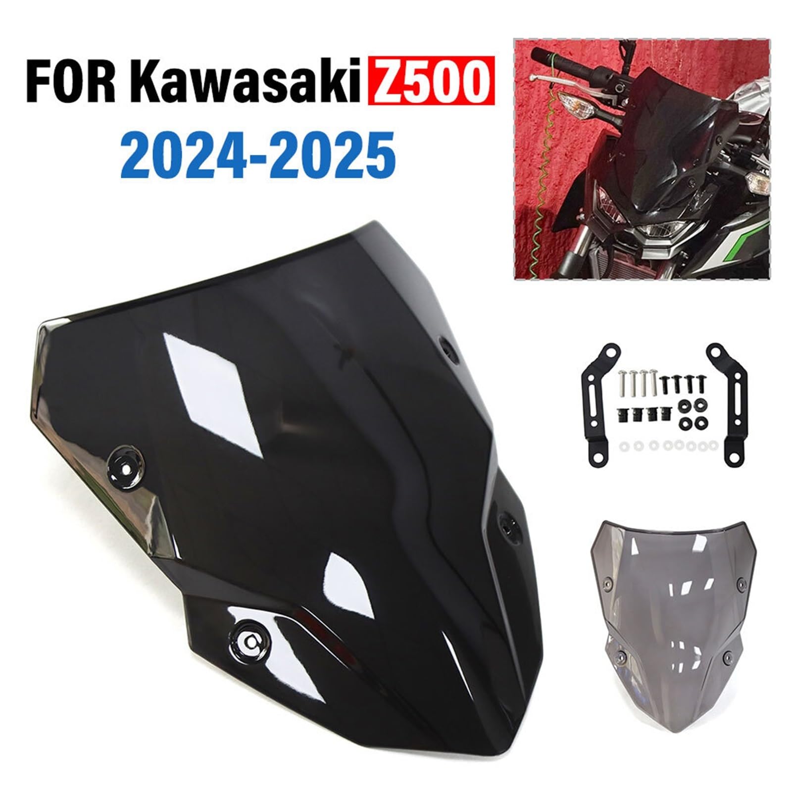 Deflector de Viento Parabrisas Delantero de Motocicleta Compatible con Z 500 SE Z500 2024-2025, deflectores Viento, Accesorios Deflector Cupula Moto(Black)