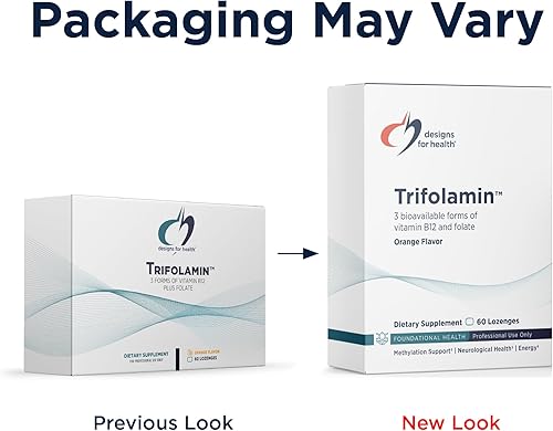 Vista 4 de Designs for Health Trifolamina B12 + pastillas de folato - 3000 mcg B12 (tres formas) + suplemento de metilfolato MTHF - Delicioso sabor a naranja