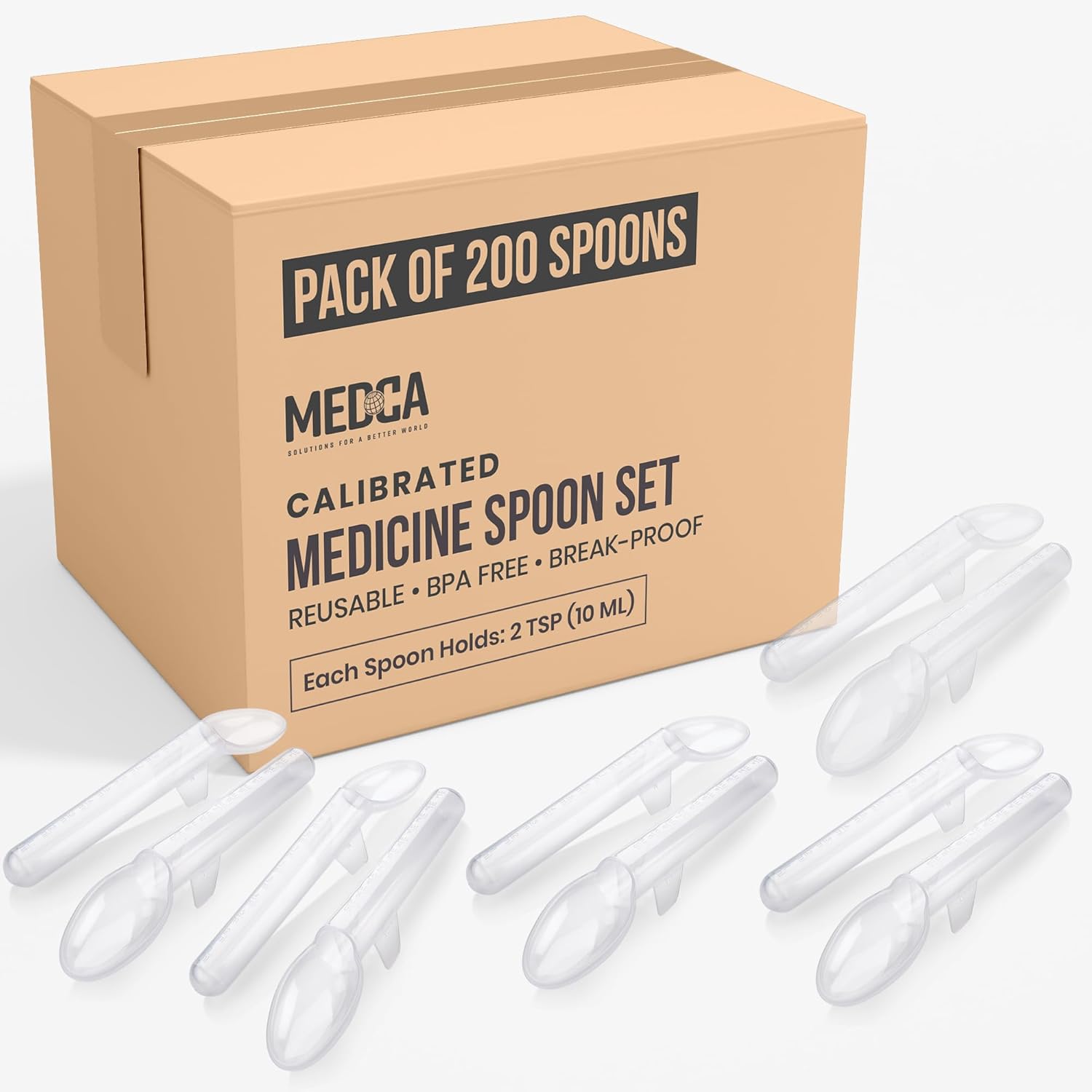 Calibrated Medicine Spoon for Kids, Baby & Toddler - (Pack of 200 Bulk) - 2 Tsp/10 mL Capacity Plastic Oral Liquid Dose Medication Graduated Dispenser
