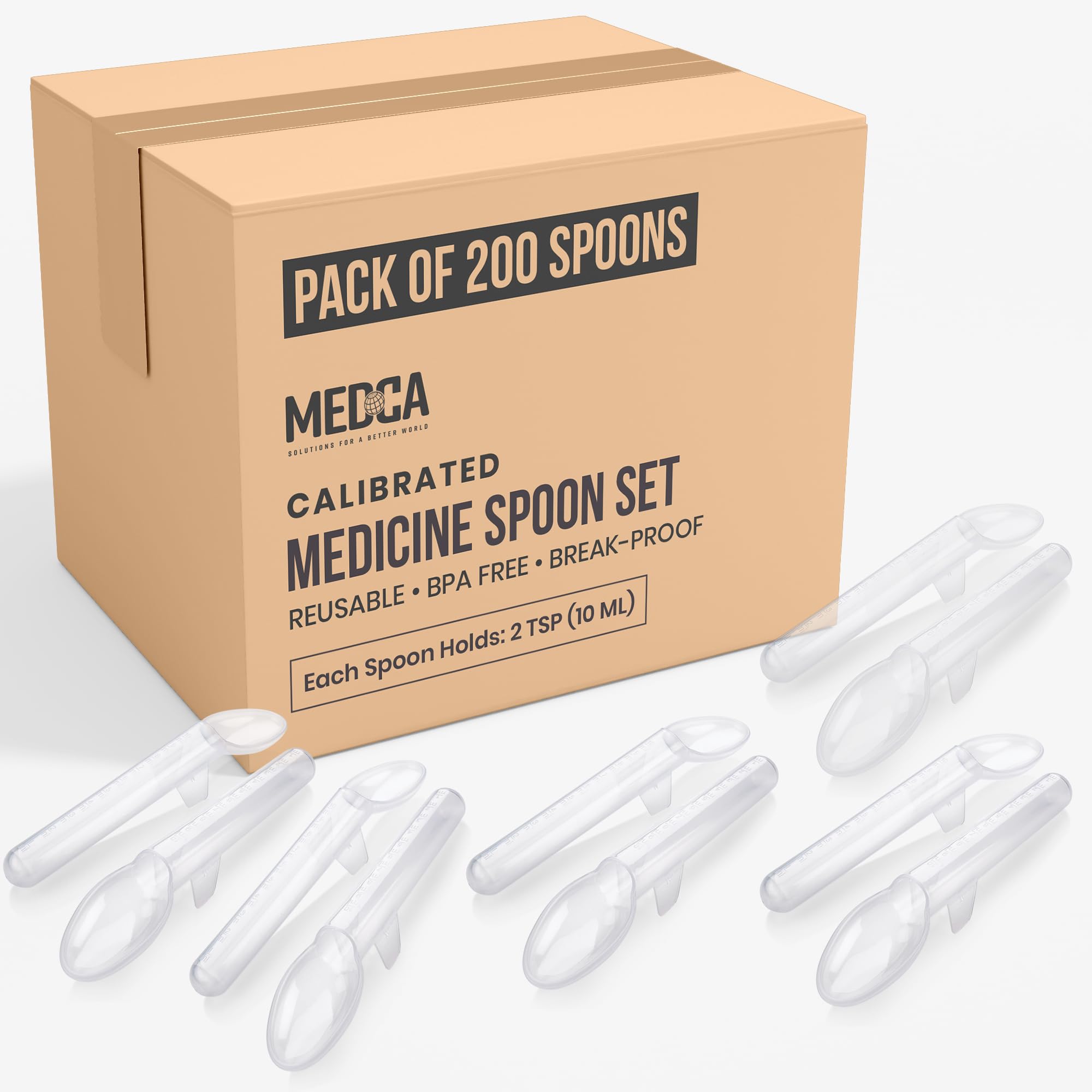 Calibrated Medicine Spoon for Kids, Baby &amp; Toddler - (Pack of 200 Bulk) - 2 Tsp/10 mL Capacity Plastic Oral Liquid Dose Medication Graduated Dispenser