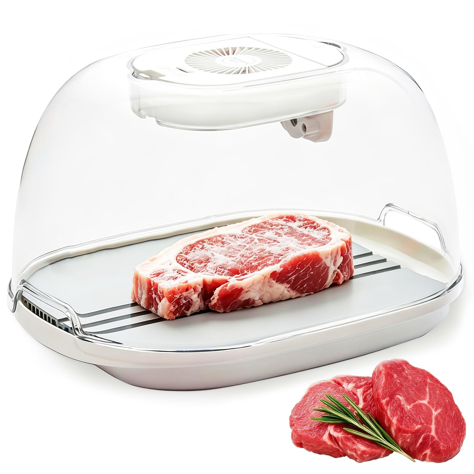 FHRKA Electric Food Defrosting Box, 6.2L Frozen Meat Thawing Tray with 1800mAh Battery & Airflow Technology, USB Charging Smart Thawing Mat