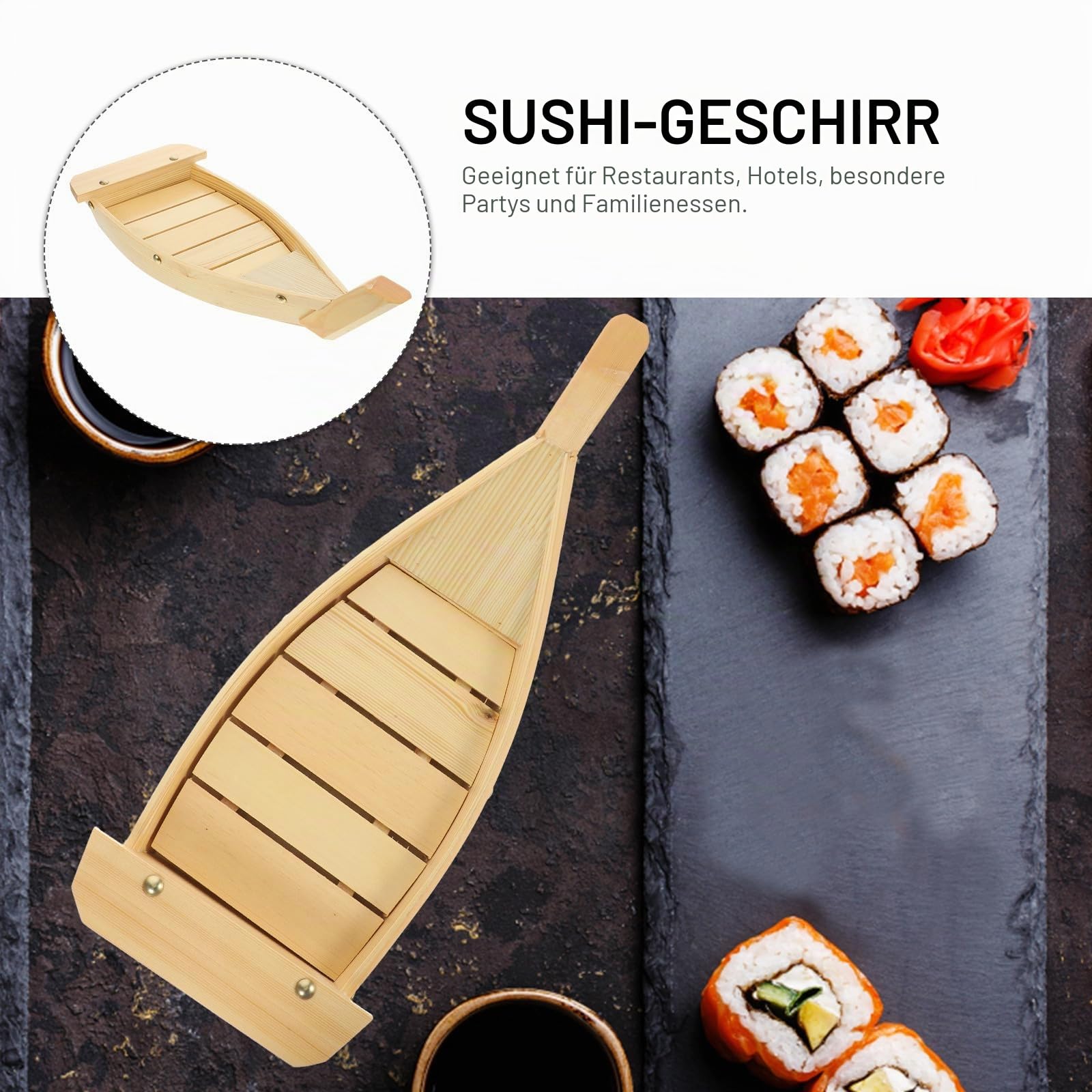 Toyvian Holz Sushi Servierplatte Boot form Großes Japanisches Snacktablett Sashimi Platte Für Restaurant Zuhause Natürliches Holz Sushi Schiff Display