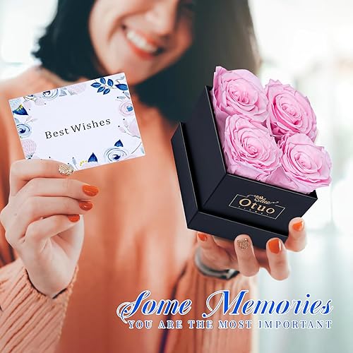 Miniatura 8 de Otuo Rosas preservadas en caja de regalo, regalo de rosas eternas reales para novia, mamá, mujer, esposa, aniversario de cumpleaños y boda (rosa)