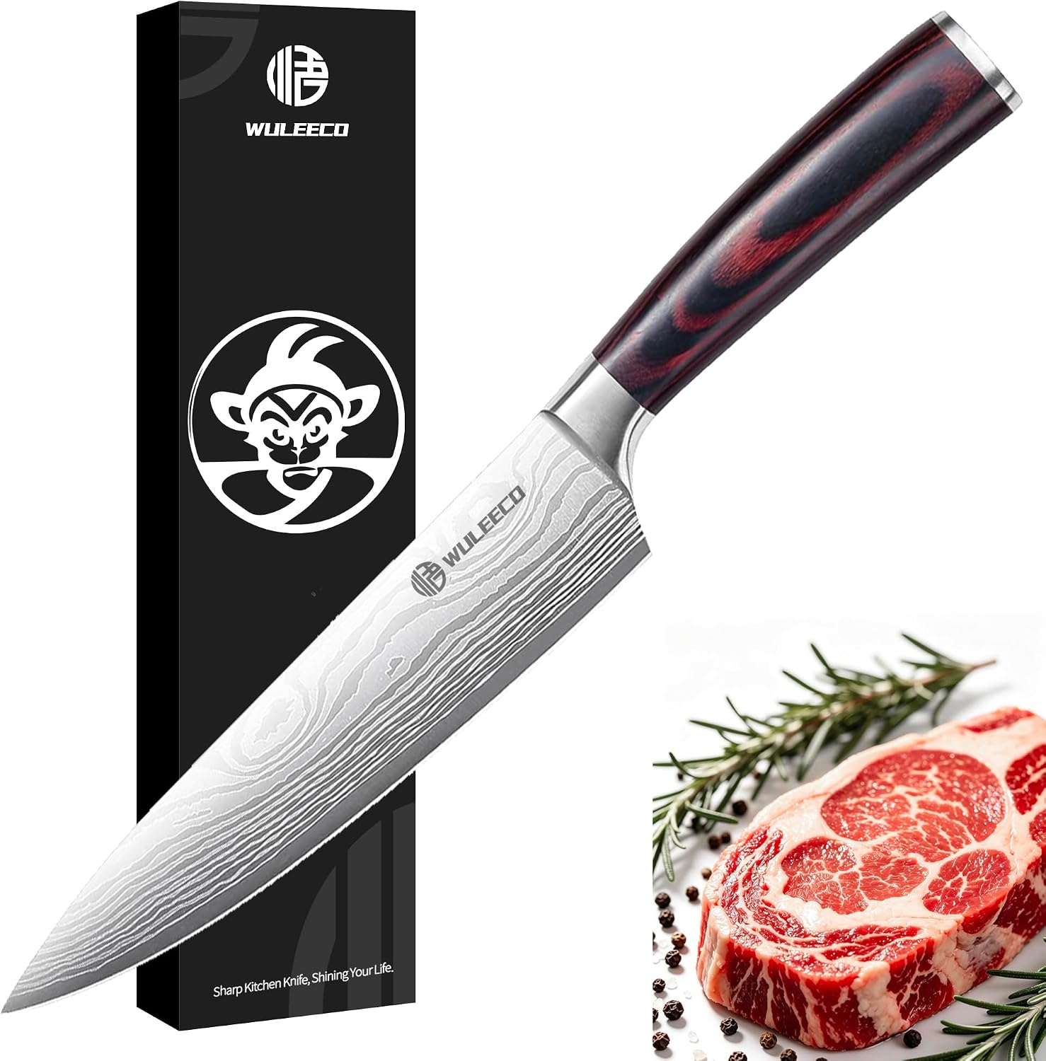 Chef Knife 8 inch - Sharp Kitchen Knife High Carbon Stainless Steel Blade, Gyuto Knife Ergonomic Wood Handle, Professional Chef’s Knife for Home Kitchen and restaurant