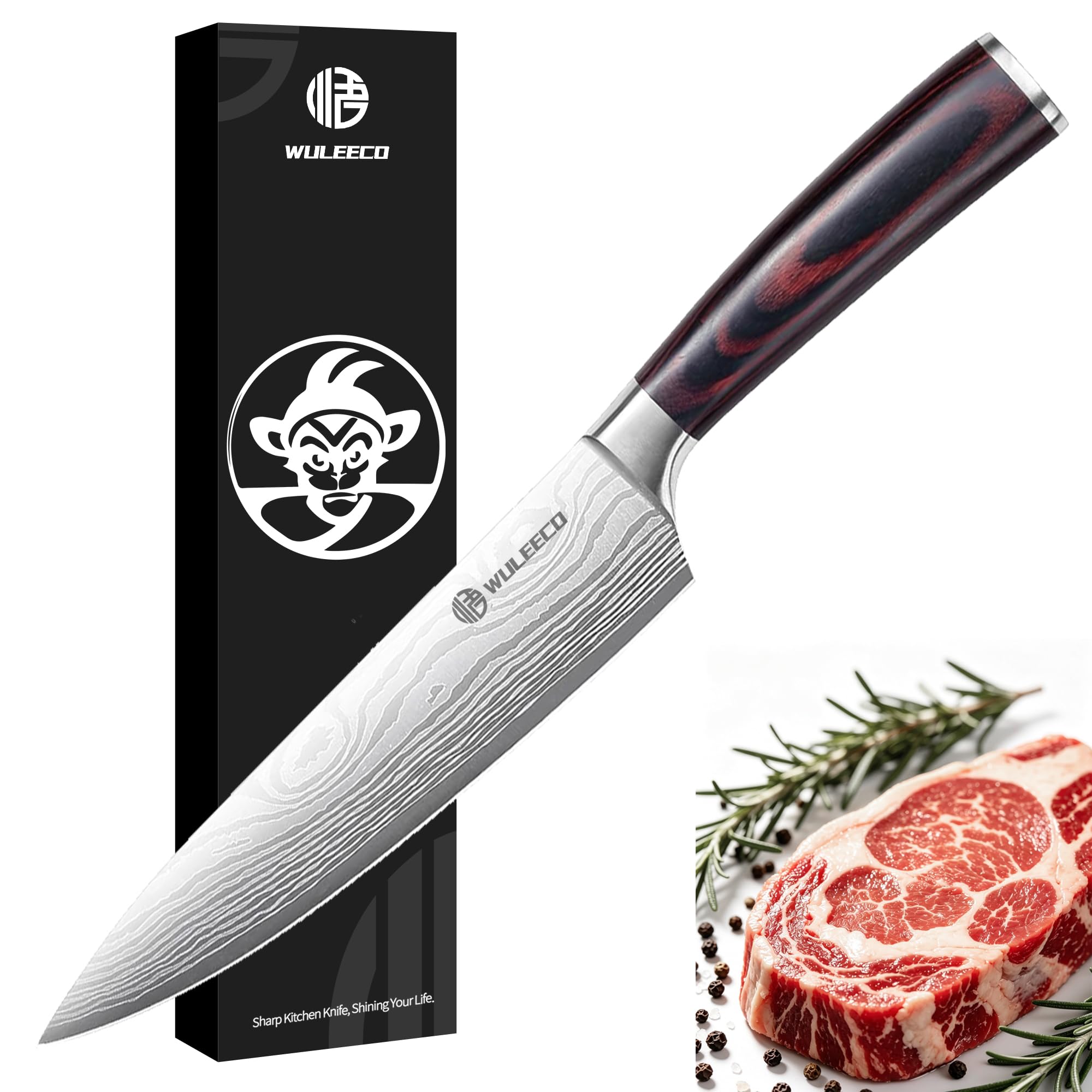 WULEECO Küchenmesser Hackmesser 18 cm, Japanisches Nakiri Messer, Profi Kochmesser Fleischmesser aus Hochwertigem Edelstahl, Extra Scharfe messer für Küchen mit Ergonomischem Pakkaholz-Griff