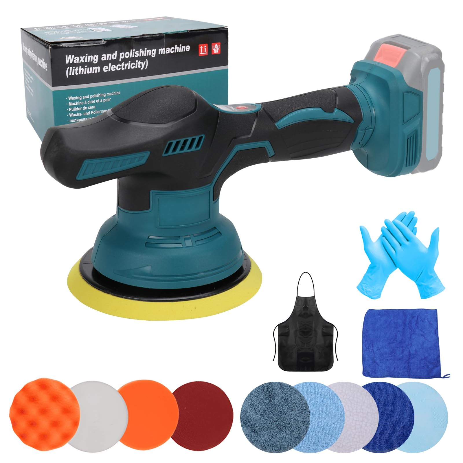 Pulidora Coche compatible con Makita de 18V batería, 8 Velocidad Variable, Pulidora Inalambrica con 12 accesorios, para Encerar y Eliminar Arañazos del Coche (sin batería ni cargador)