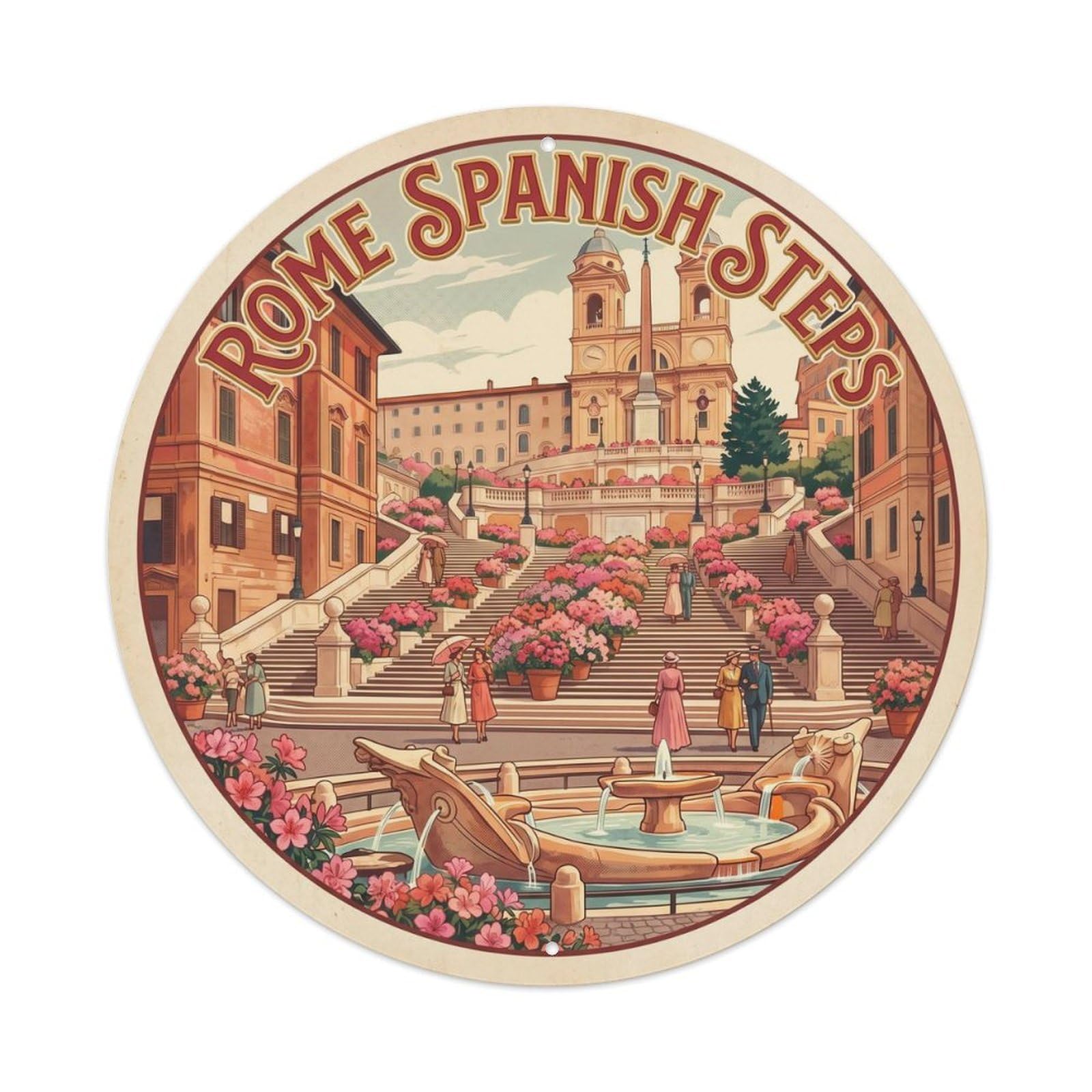 Classic Rome Italy Spanish Landmark Travel Metal Tin Sign