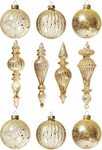 Miniatura 16 de DN DECONATION Adornos de Navidad de Bolas de Vidrio de Mercurio Dorado, Juego de 12 Bolas de Navidad Mate de 3.14” para Decoración del Árbol de Oro