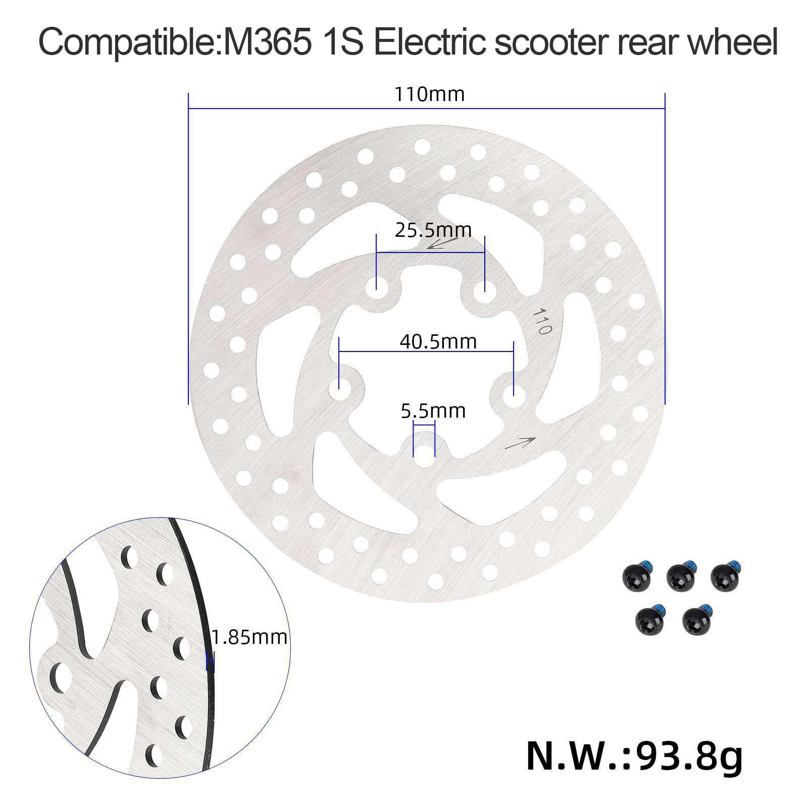 Rueda Trasera de Repuesto for Patinete eléctrico 8.5x2, neumático Macizo con buje y Disco de Freno, llanta de Panal Compatible con M365 1S Pro PRO2