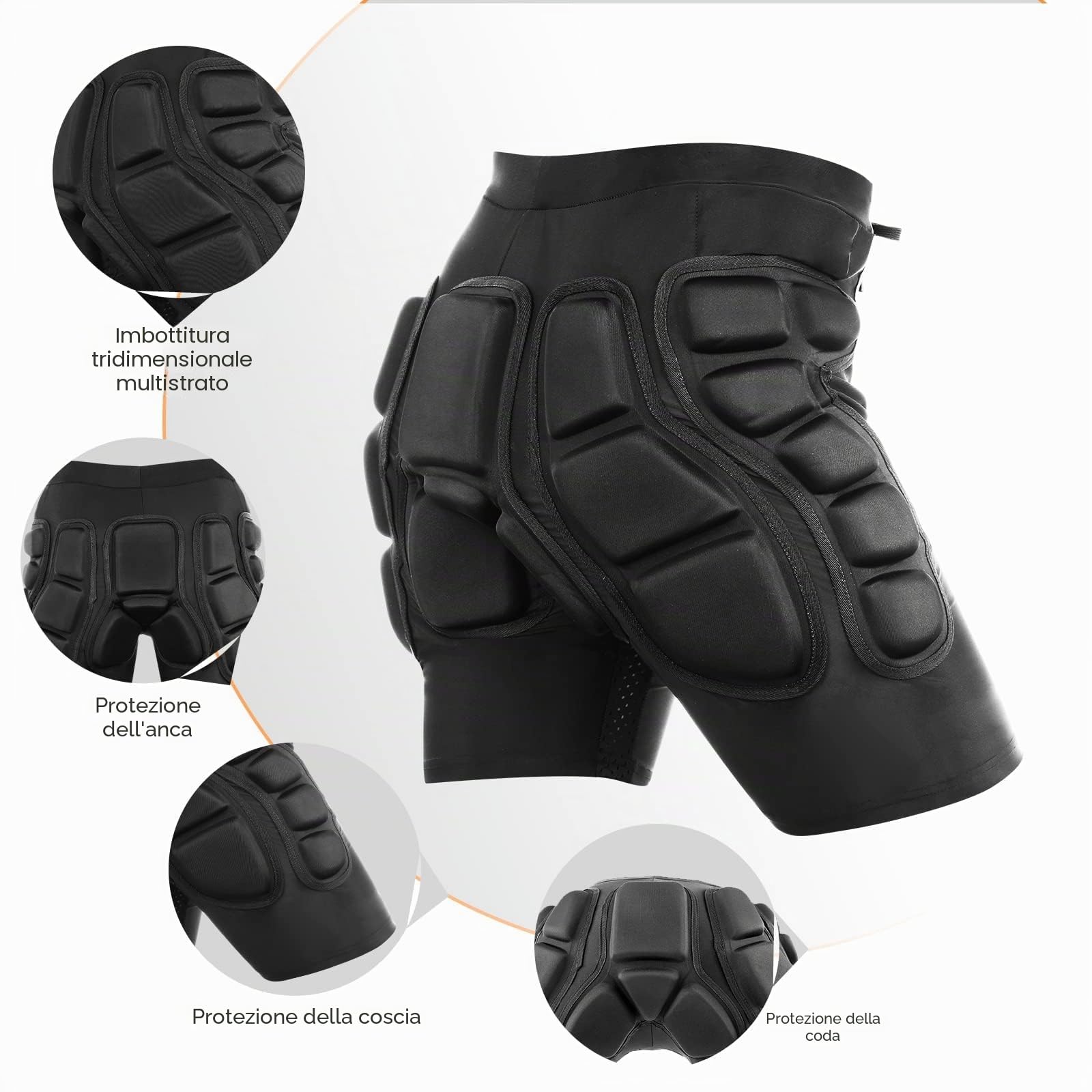 Pantaloncini Imbottiti Protettivi, Pantaloncini Pattinaggio Protezioni per Snowboard, Pattini, Sci, Skateboard, Protezione 3D per Anca, Coscia e Coccige