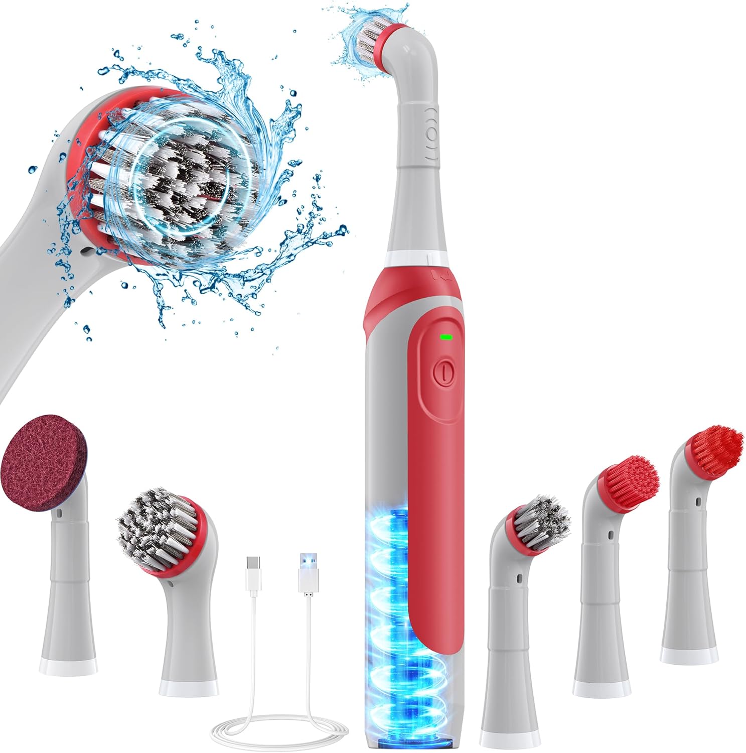 kHelfer Rechargeable Electric Grout Brush with Built-in Battery, Upgraded KH6A Stainless Steel Wire Power Brush & IPX7 Waterproof, Cordless Cleaning Brush & 5 Replacement Heads for Grout, Crevice Rechargeble 5 Pcs Wire Brush