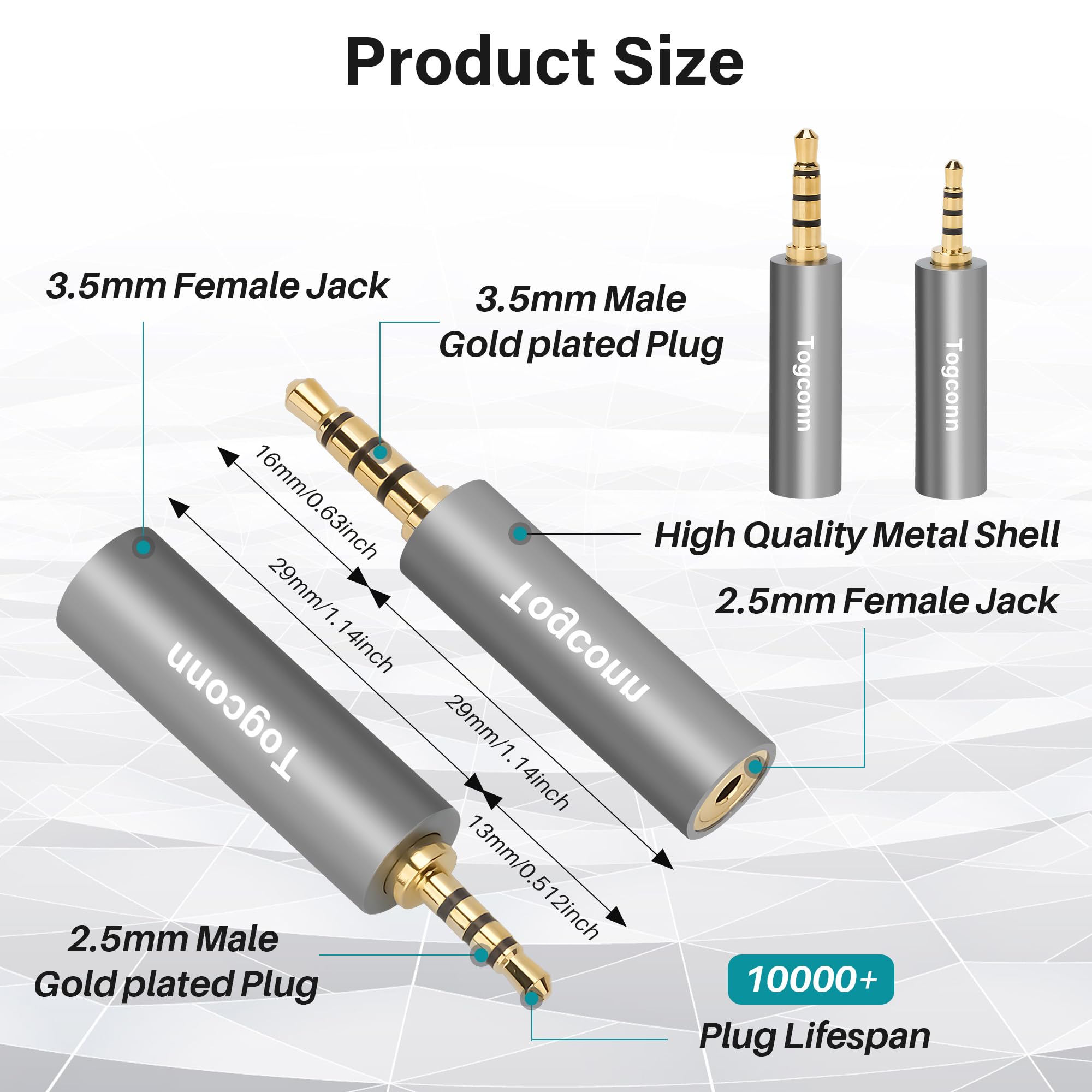 2,5 mm auf 3,5 mm Adapter, 2,5 mm Stecker auf 3,5 mm Buchse / 3,5 mm Stecker auf 2,5 mm Buchse, Audio-Klinken-Konverter, Stereo/Mono-Zusatzstecker für Smartphones, Kopfhörer, Tablets, unterstützt