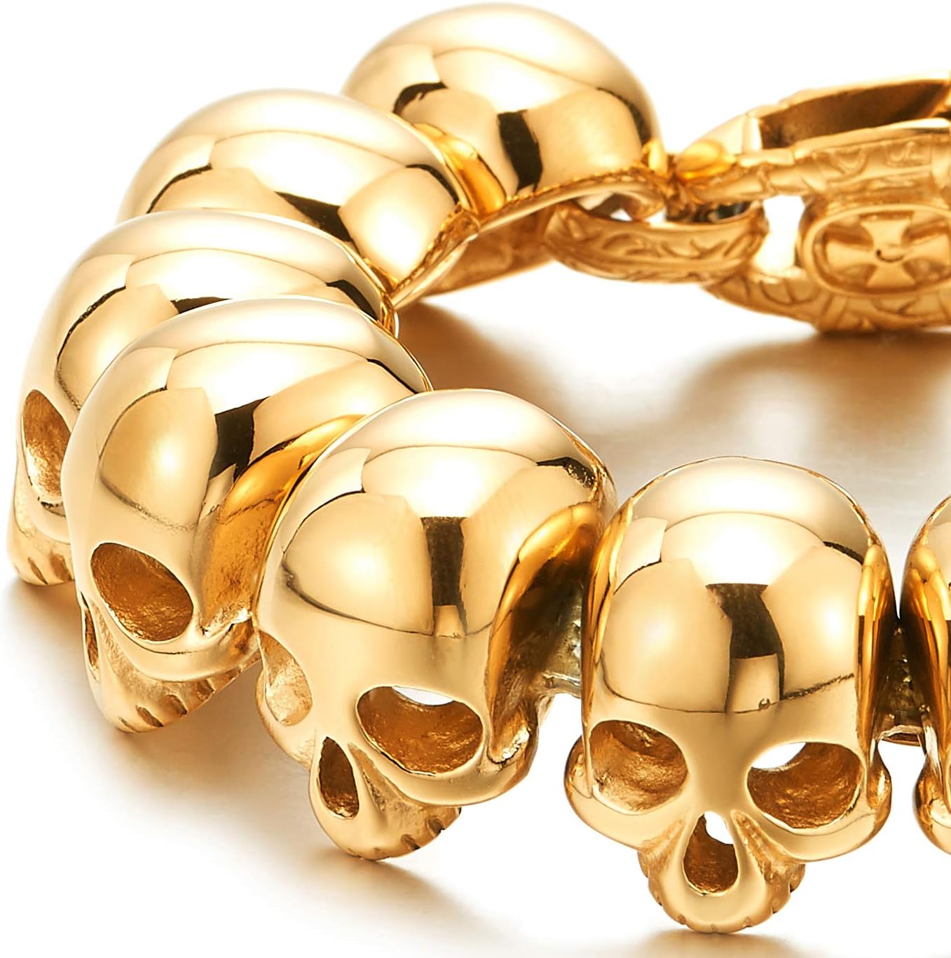 COOLSTEELANDBEYOND Mens Stainless Steel Large Skull Link Bracelet Biker Gothic Style High Polished - Image 2