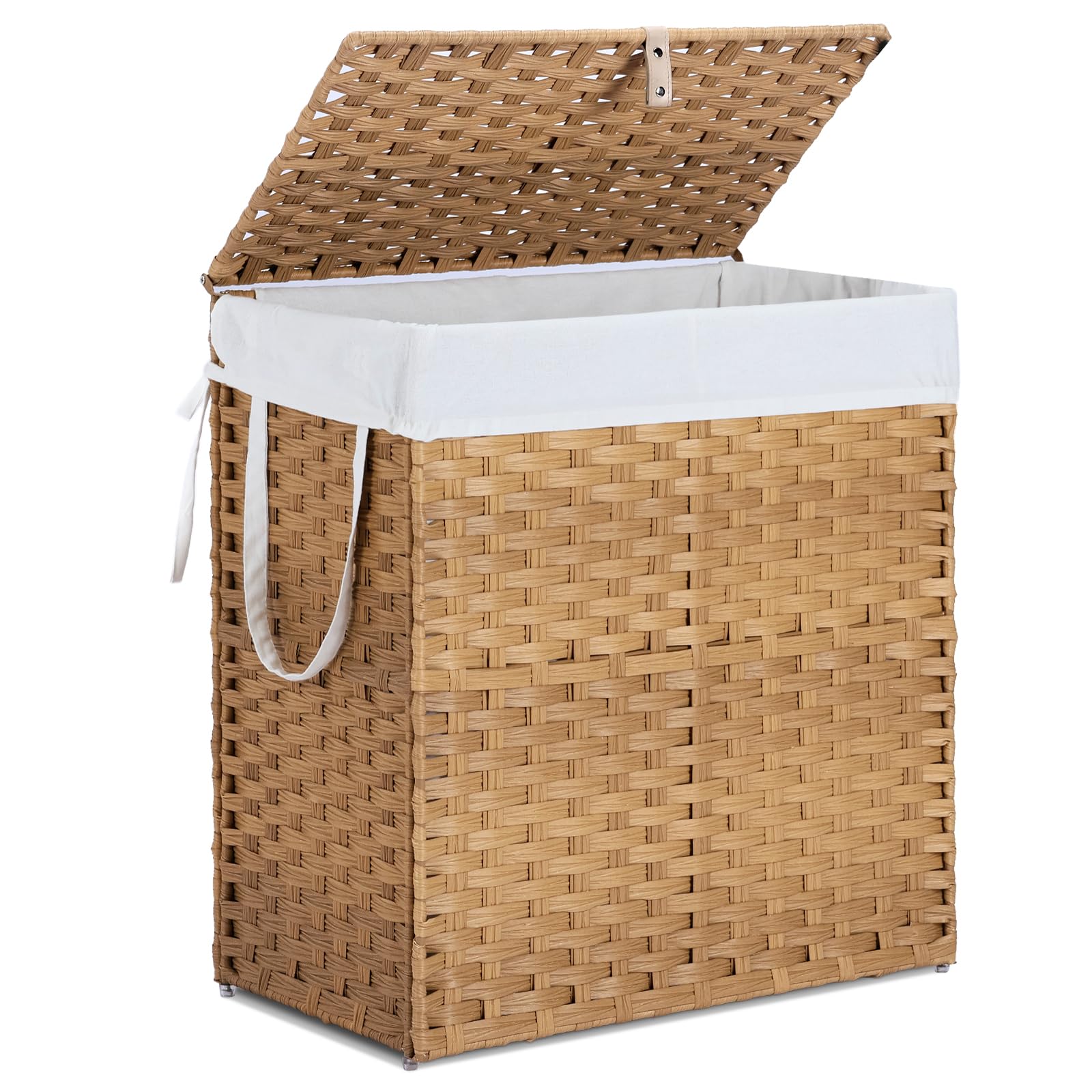 Laundry Basket with Lid 110 L Rattan Clothes Laundry Basket with Lid and Handles Foldable Clothes Hamper Removable