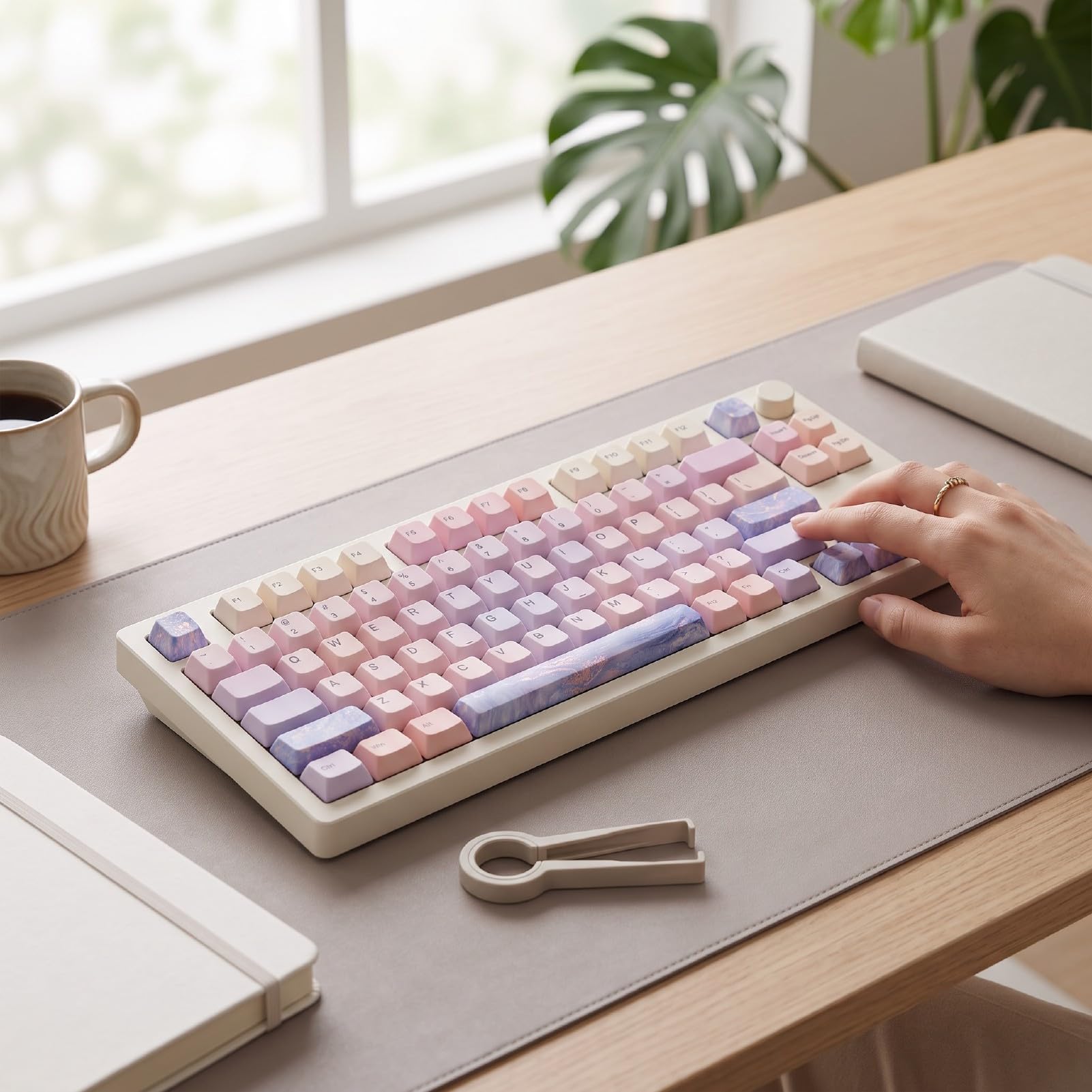 PBT Keycaps Forma di Gatto, Set da 113 Tasti per Tastiere Meccaniche