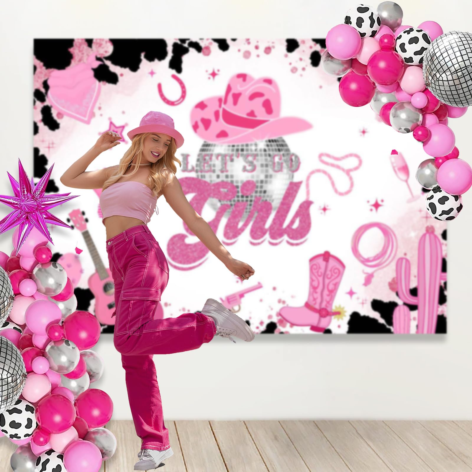 Avezano Cowgirl Happy Birthday Hintergrund Western Disco Thema Geburtstag Party Hintergrund für Kuh Mädchen Rosa Wilder Westen Geburtstag Party Banner Dekorationen