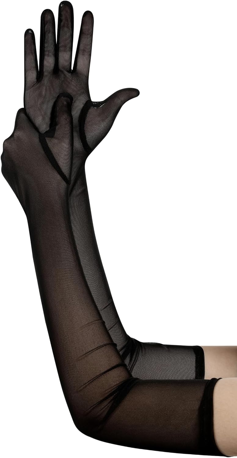 Hazhlko Women's Long Stretchy Mesh Tulle Sheer Gloves Costume Wedding Opera Halloween Party 1920's Dance Gloves - Image 3