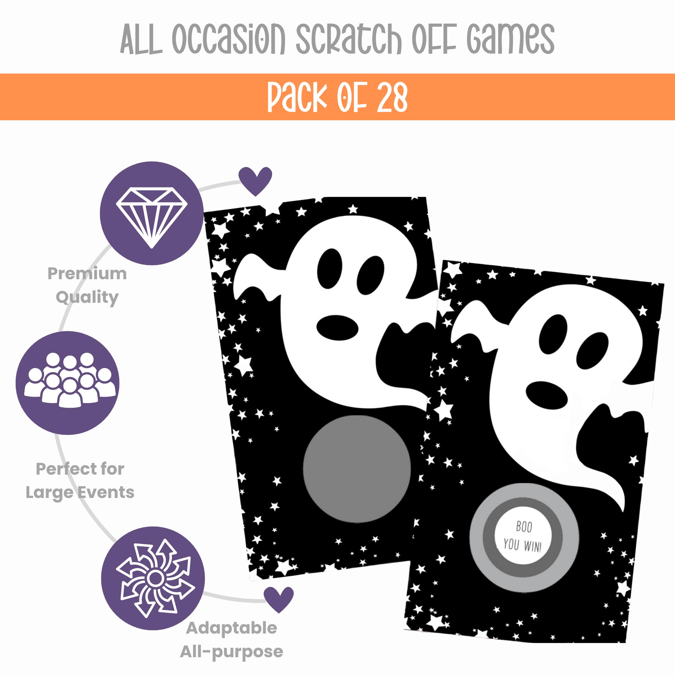 Halloween Ghost Scratch-Off Cards: Party Games for Baby Showers, 28 Pack Black & White Favors