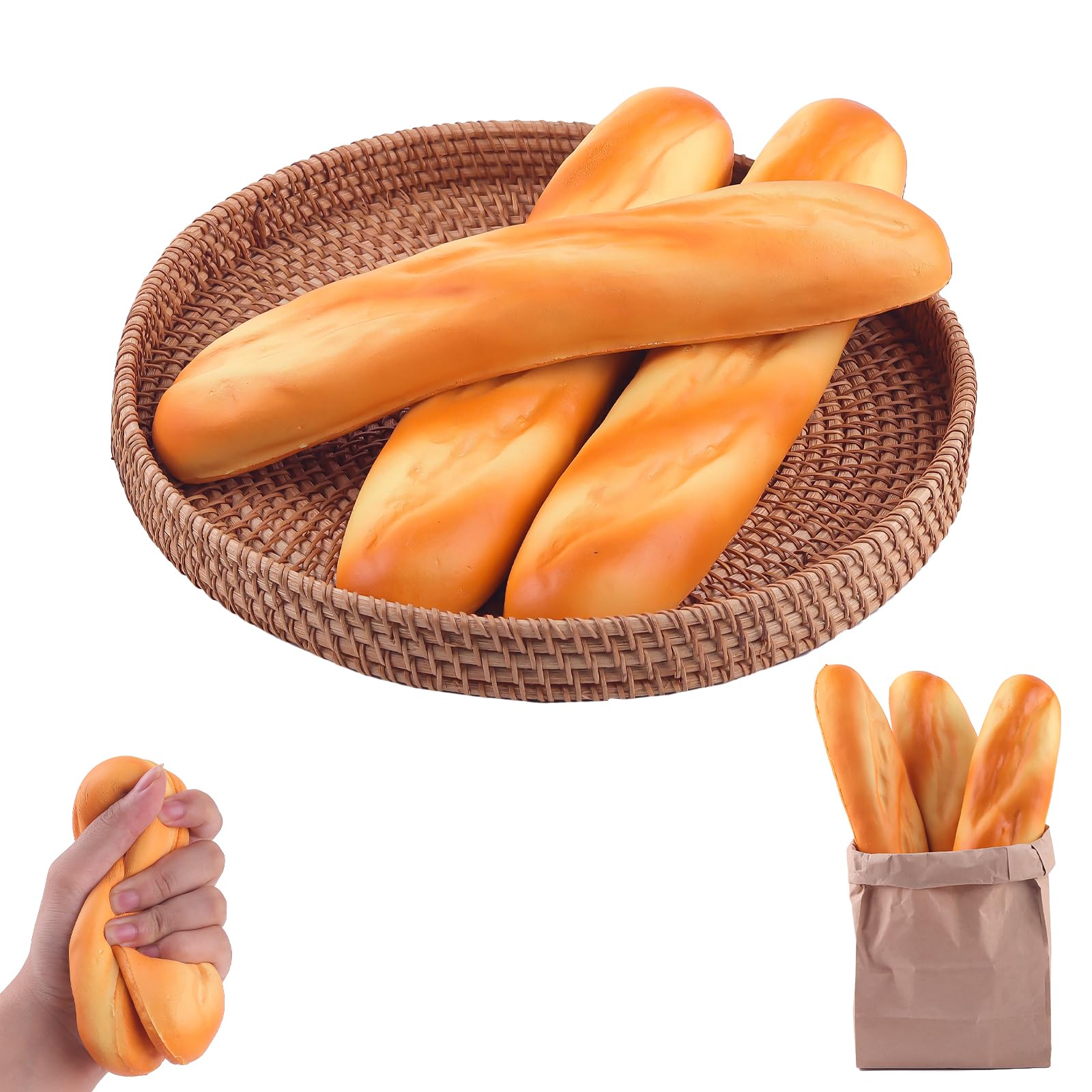 Anboor 3 sztuki zabawek do długiego chleba, sztuczna bagietka quishy, pachnące, miękkie, wolno rosnące zabawki, jedzenie, rekwizyt do odgrywania ról, kuchnia, dzieci