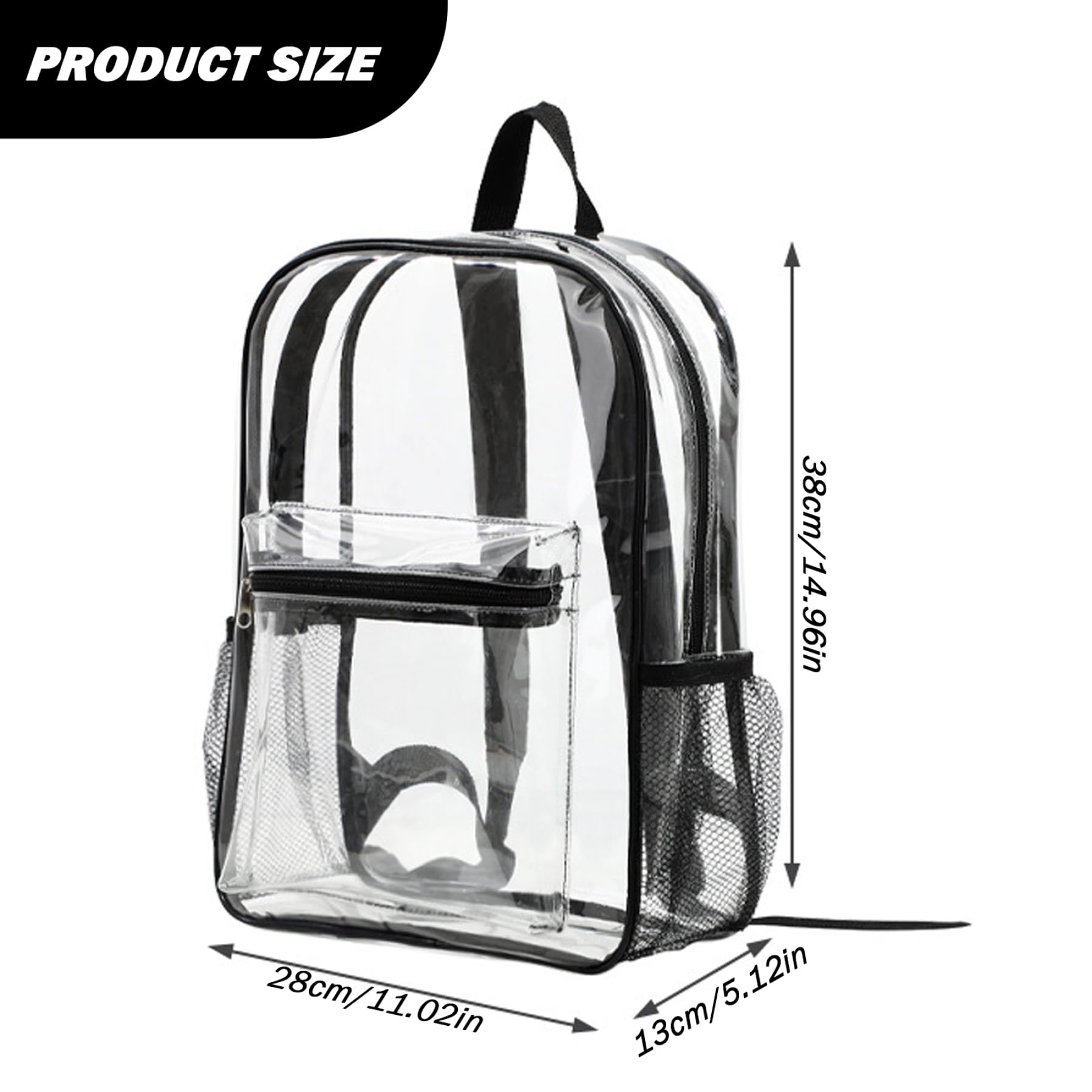 Zaino trasparente Zaino trasparente Bookbag in PVC flessibile Borsa a tasche multiple di capacità con cinghie rinforzate