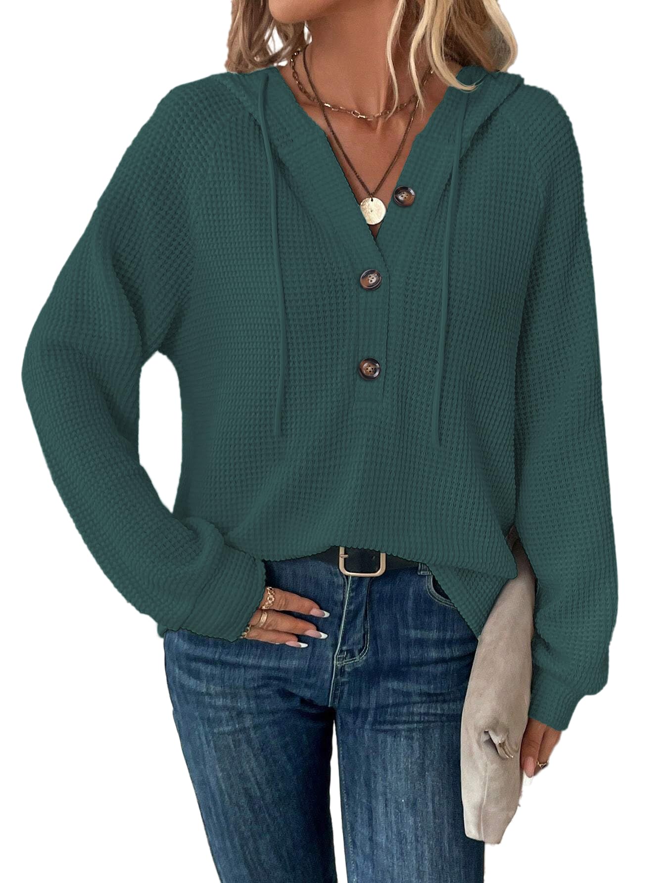 Tanmolo Hoodie Damen Kapuzenpullover Knopfleiste Leichter Pullover Langarm Sweatshirt Tops für Herbst
