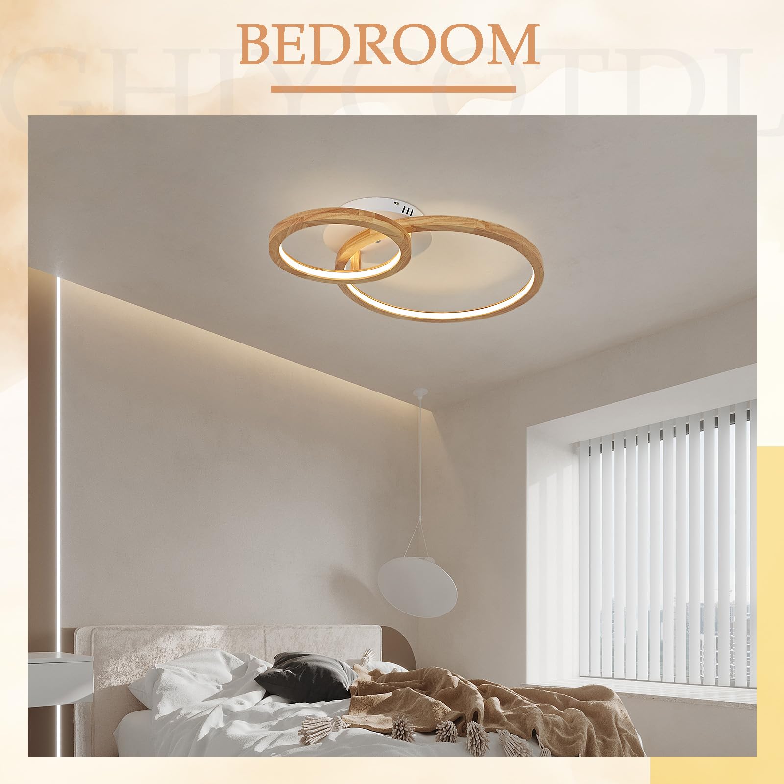 Lámpara de techo de madera, 24 W, regulable, 3000 – 6000 K, para dormitorio, salón, cocina, comedor, pasillo, casa, oficina, niño, diámetro de 40 cm | Araña de madera,Para habitación,Salón,Cocina,Comedor,Pasillo,Casa,Oficina,