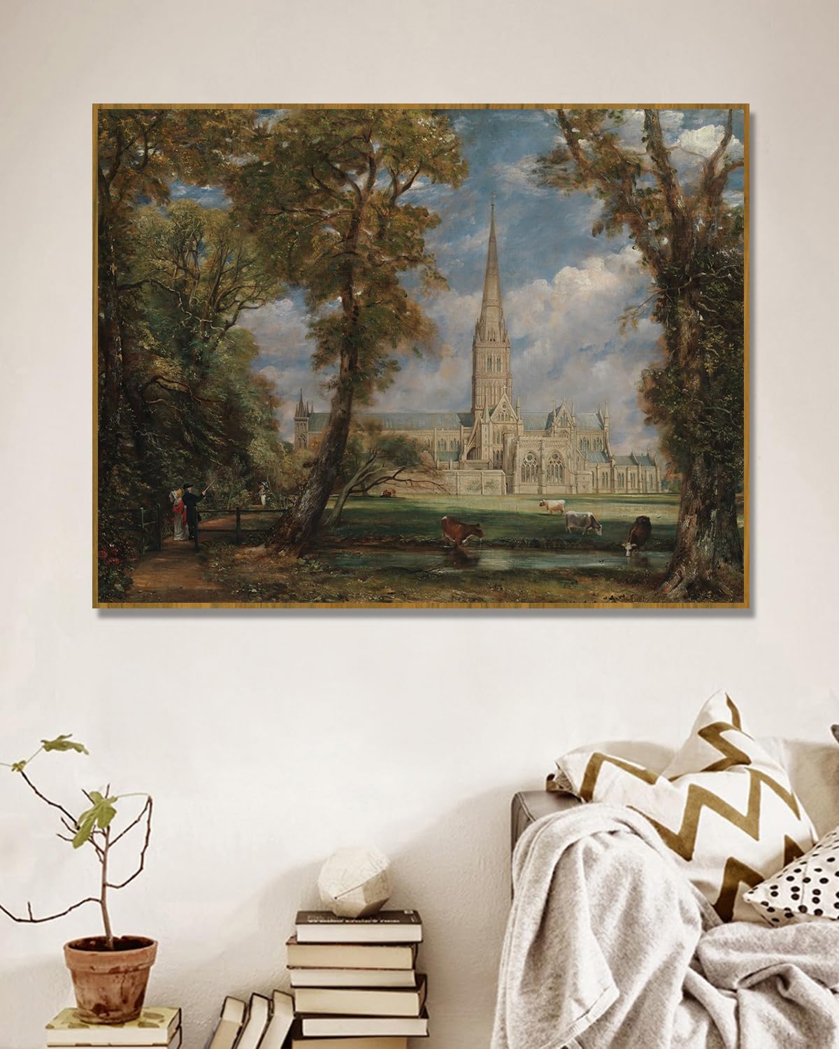 NHLDZYH Rama z drewna tekowego Reprodukcja Johna Constable'a, (bez tytułu 17), obraz angielski romantyczny styl, idealny na świąteczne prezenty i dekoracje. 70 x 90 cm