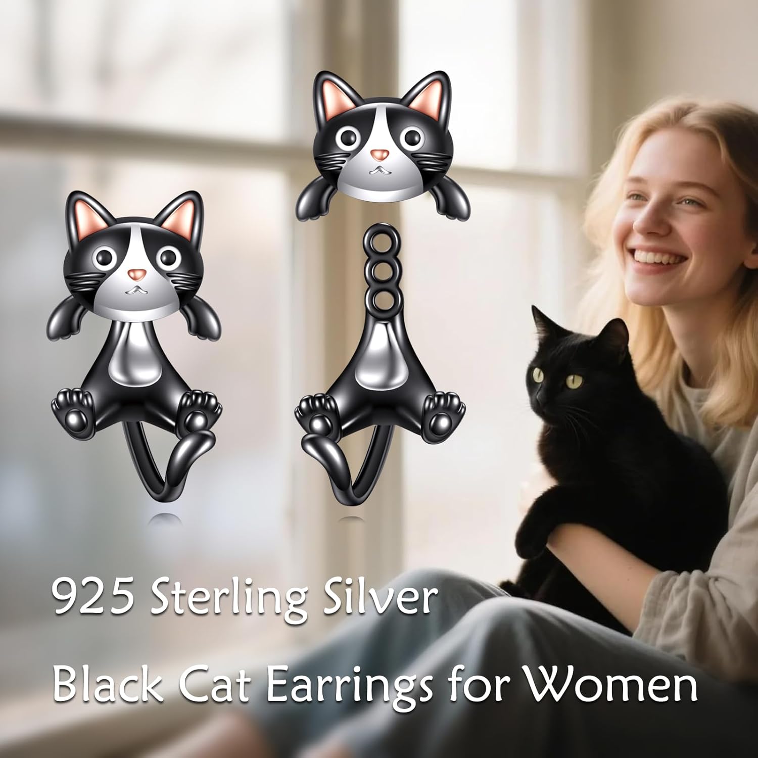 Cat Earrings 925 Sterling Silver Cat Stud Earrings Animal Jewelry Christmas Gifts for Women