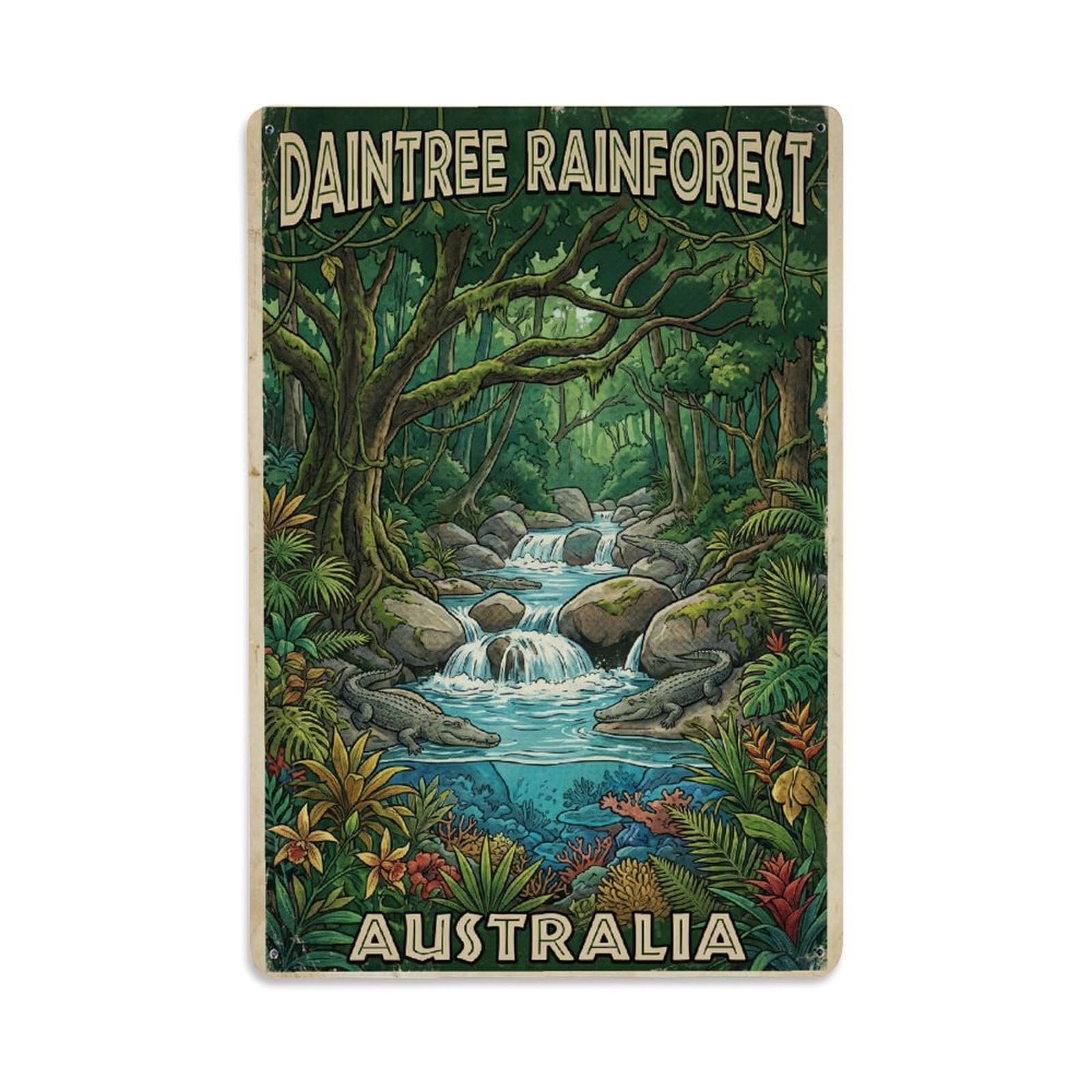 Travel Australia Daintree Retro Metal Tin Sign Plaque Wall Decor for Cafe, Club Bar, Office, Garden Metal Poster 8x12Inch